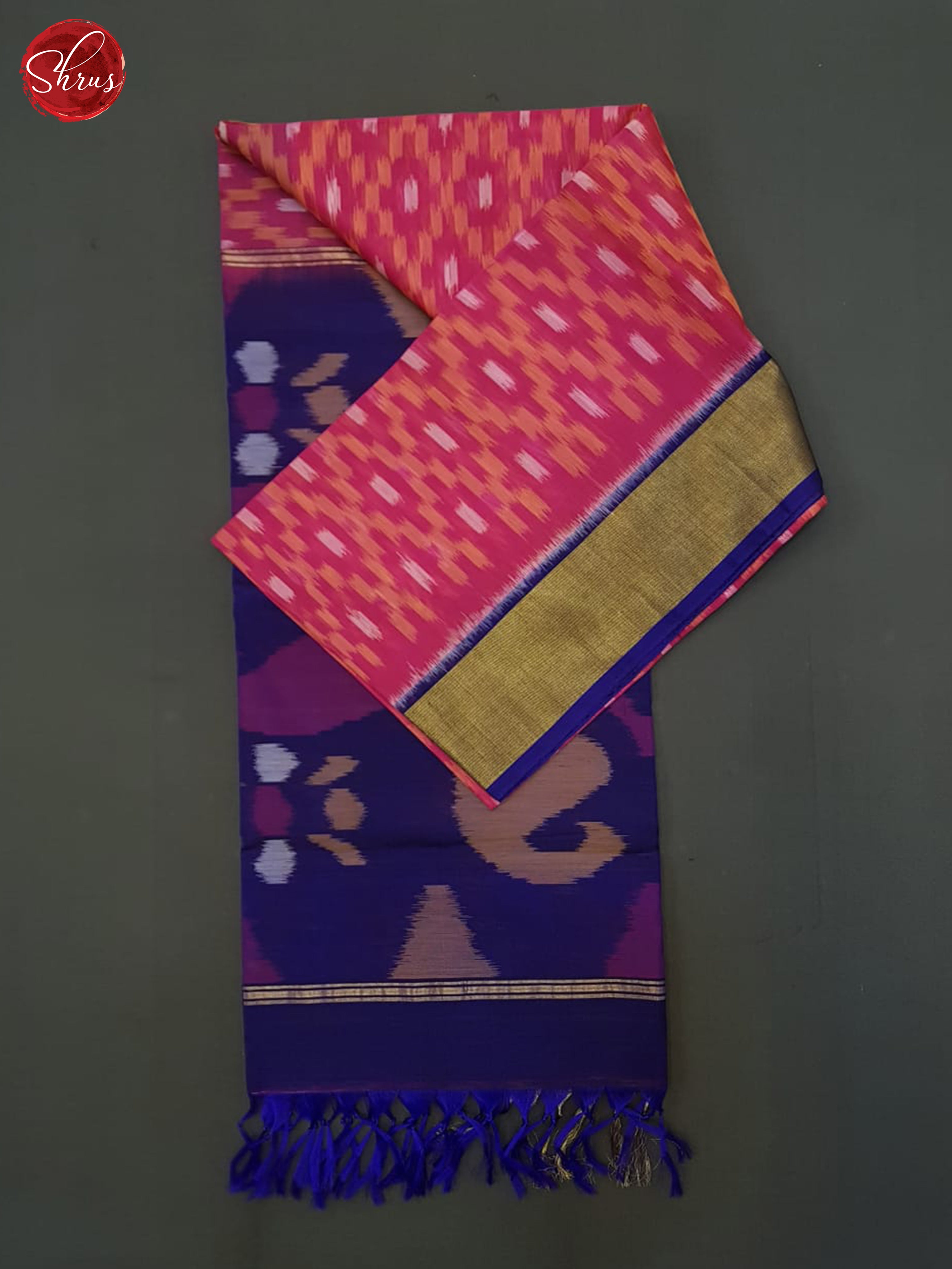 Pink And Blue- Pochampally Silk Cotton Saree - Shop on ShrusEternity.com