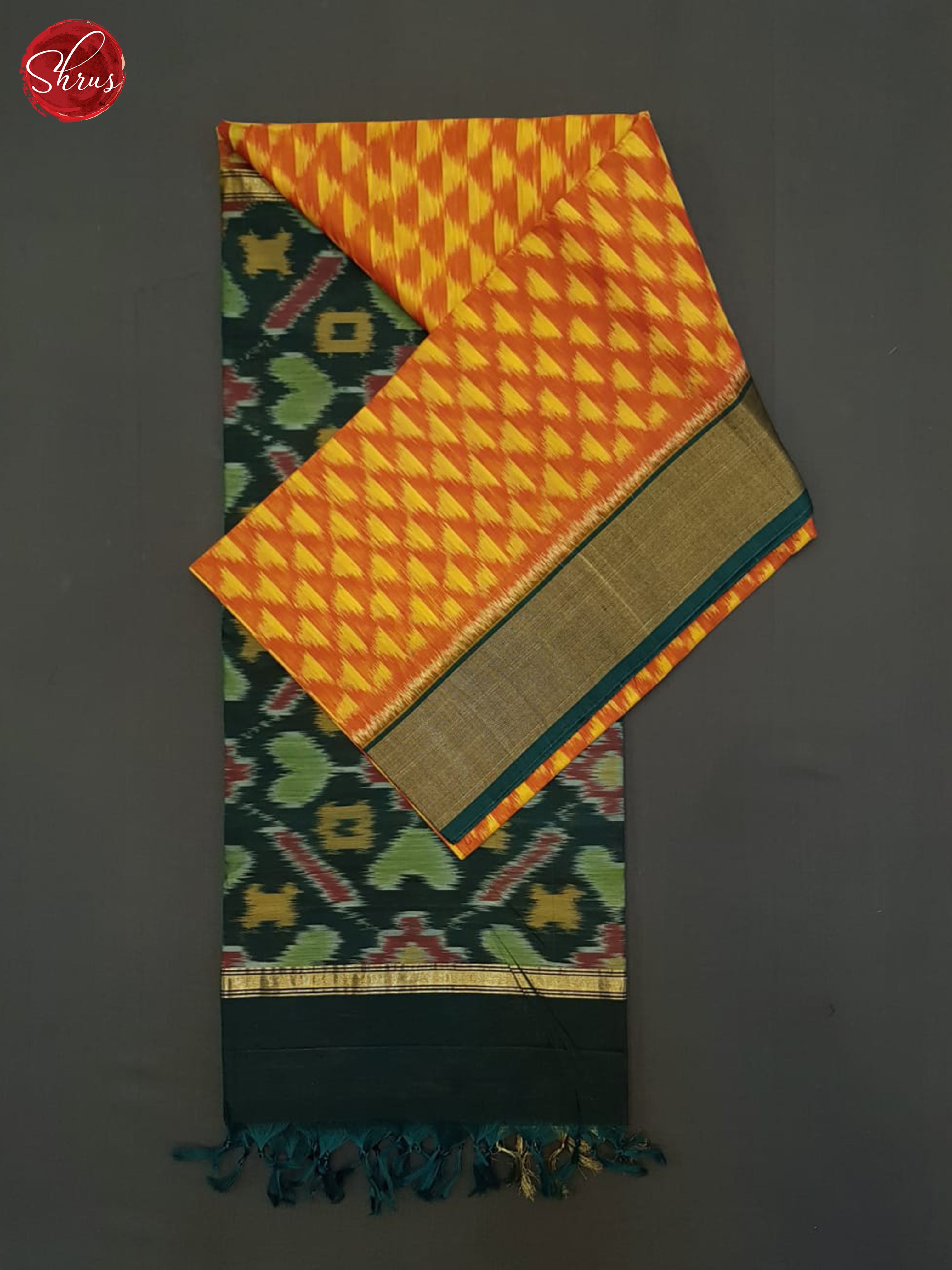 Orange And Green- Pochampally Silk Cotton Saree - Shop on ShrusEternity.com