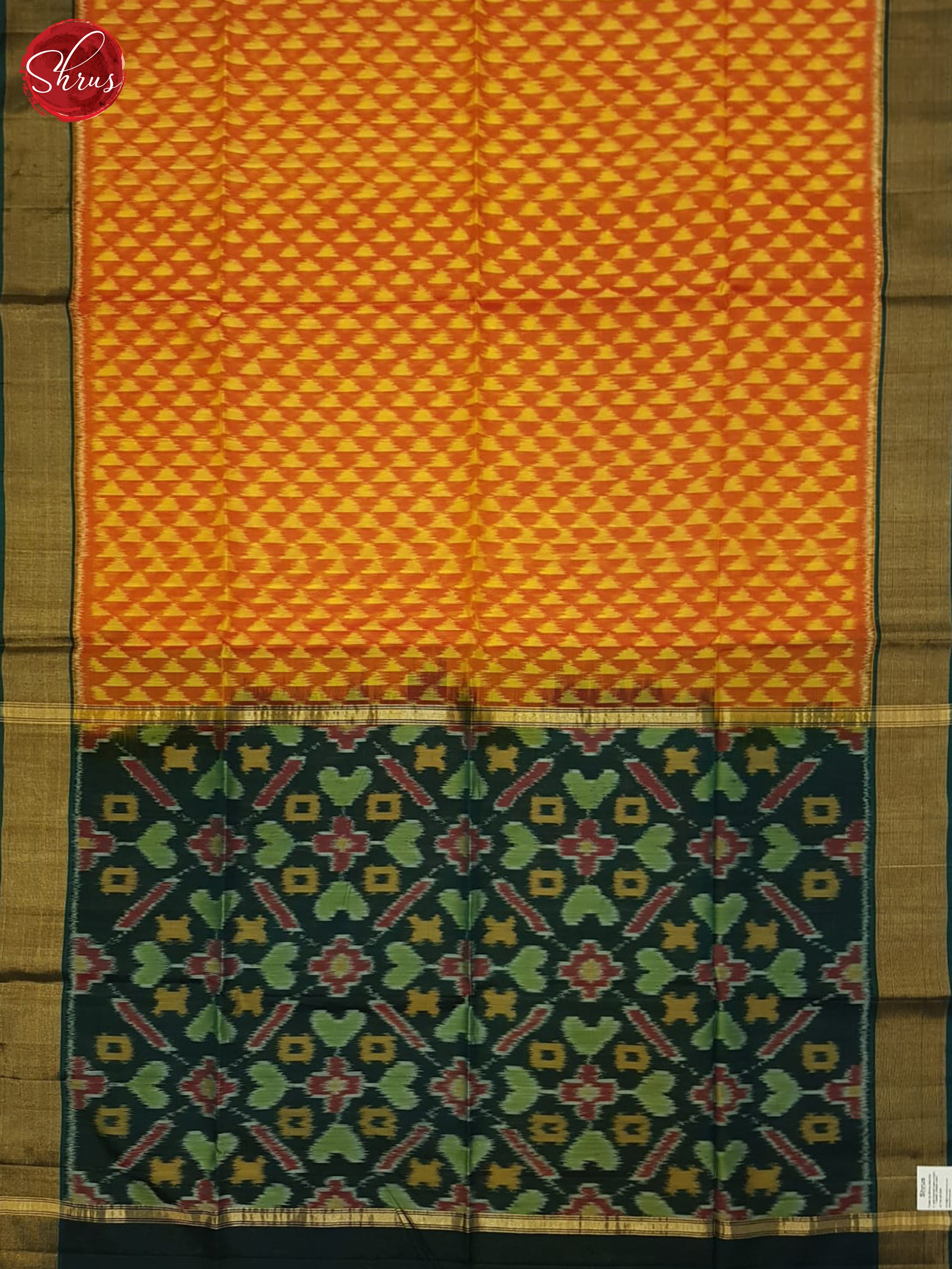 Orange And Green- Pochampally Silk Cotton Saree - Shop on ShrusEternity.com