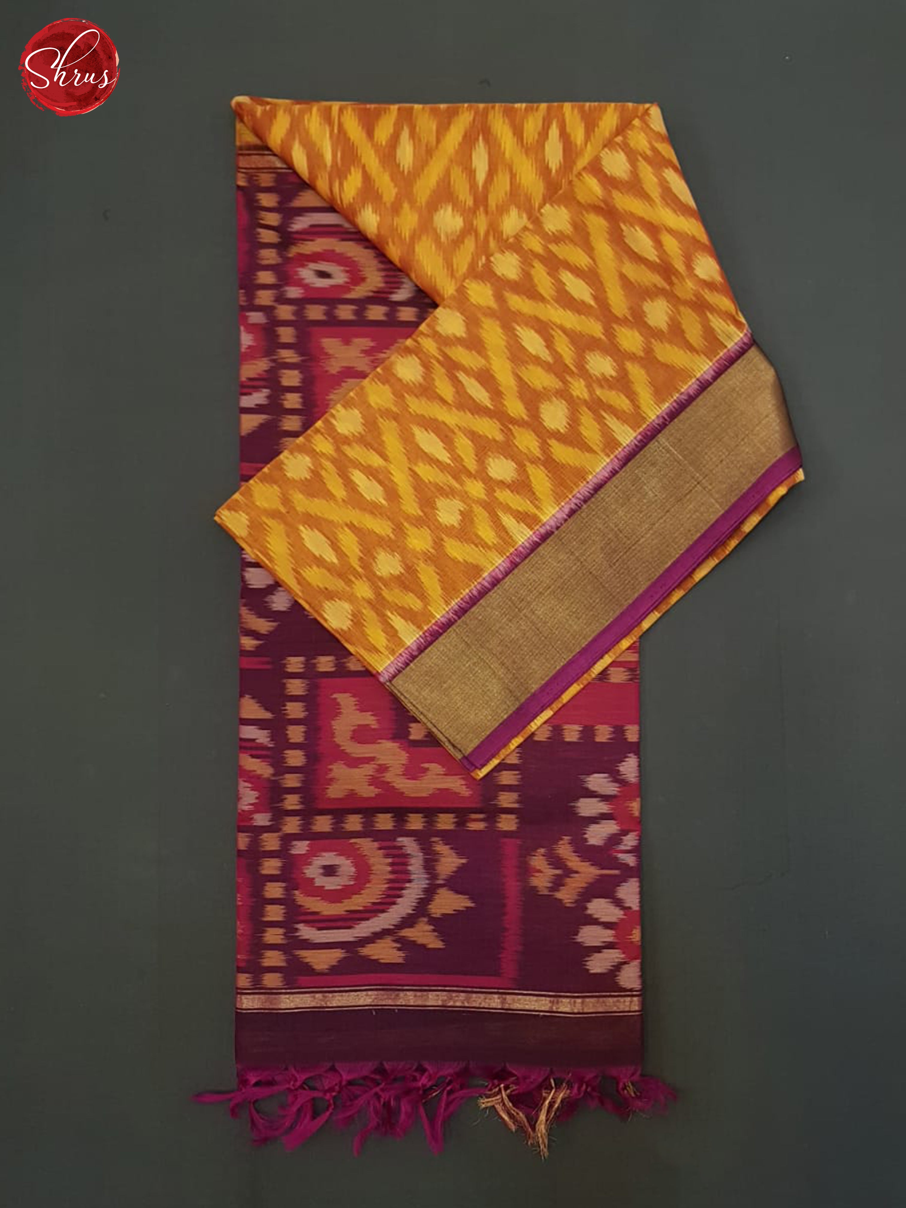 Mustard And Wine- Pochampally Silk Cotton Saree - Shop on ShrusEternity.com