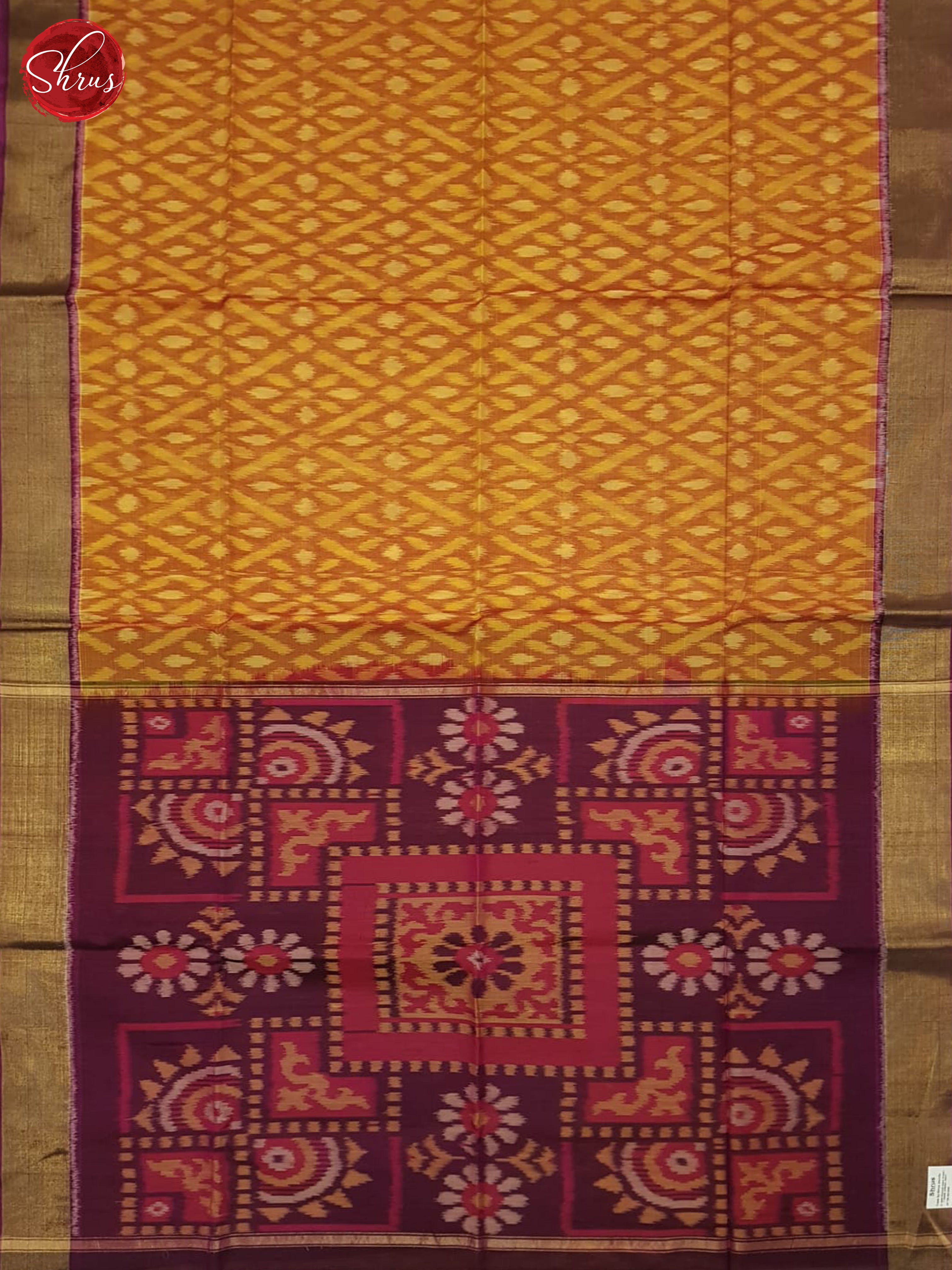 Mustard And Wine- Pochampally Silk Cotton Saree - Shop on ShrusEternity.com