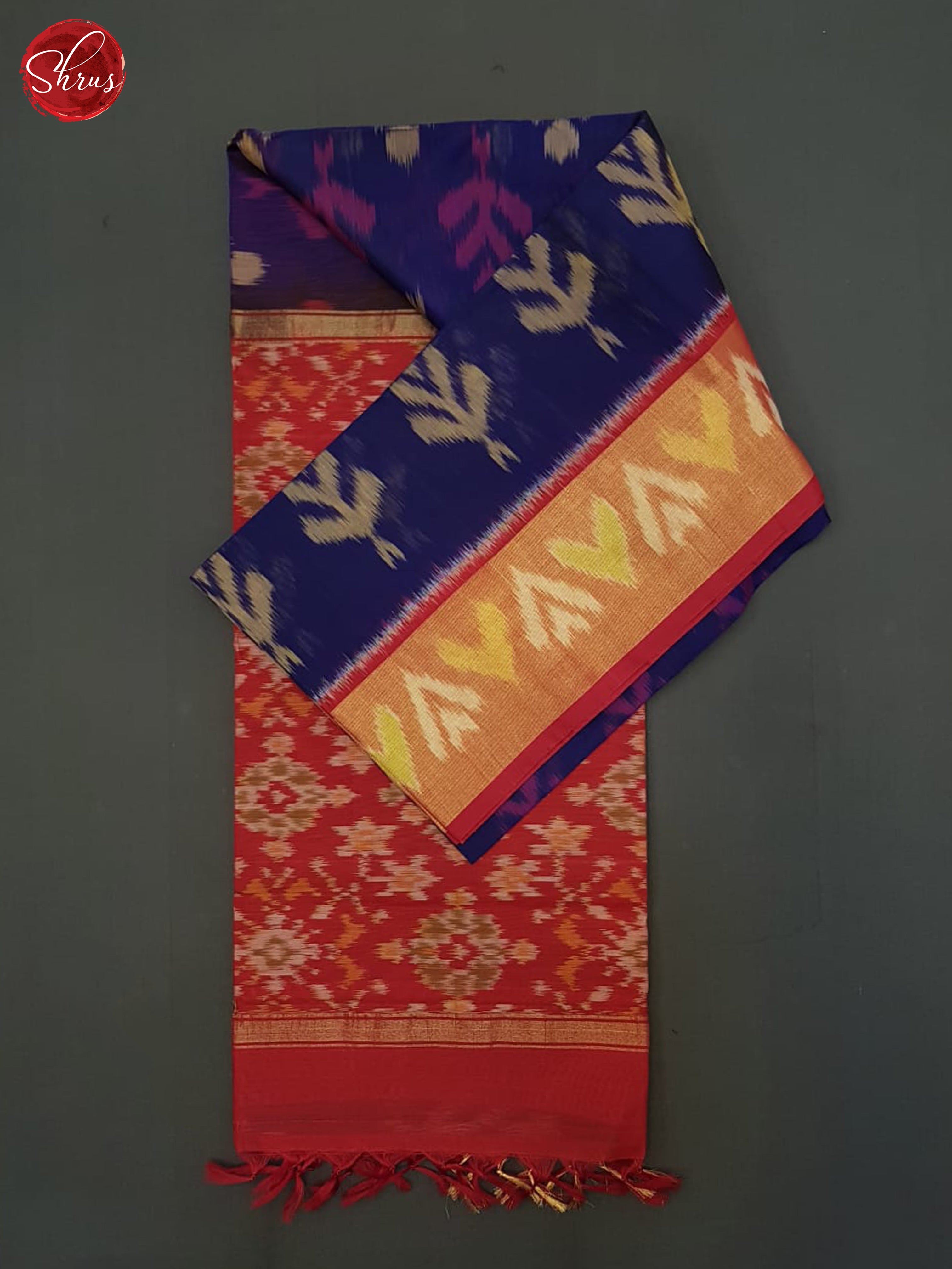 Blue And Red- Pochampally Silk Cotton saree - Shop on ShrusEternity.com