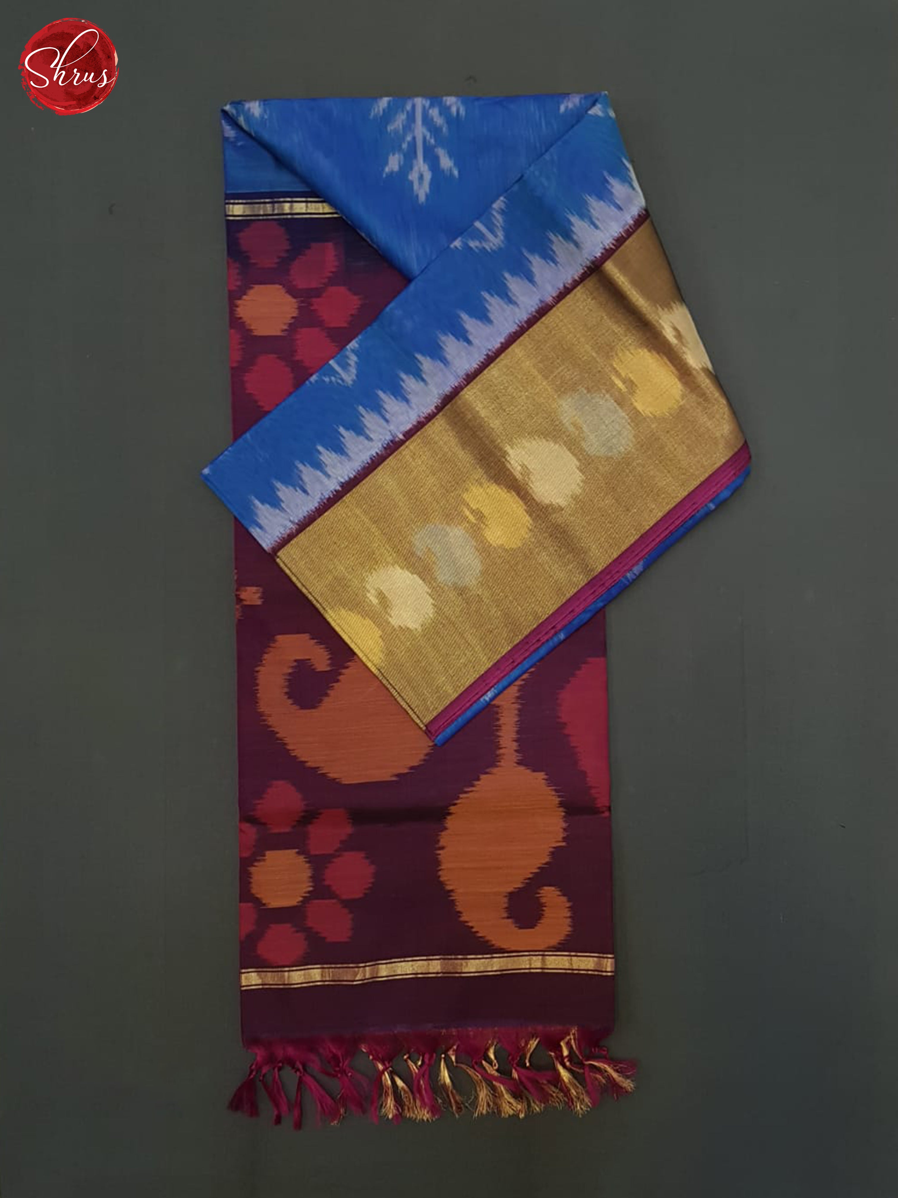 Blue And Wine- Pochampally Silk Cotton Saree - Shop on ShrusEternity.com