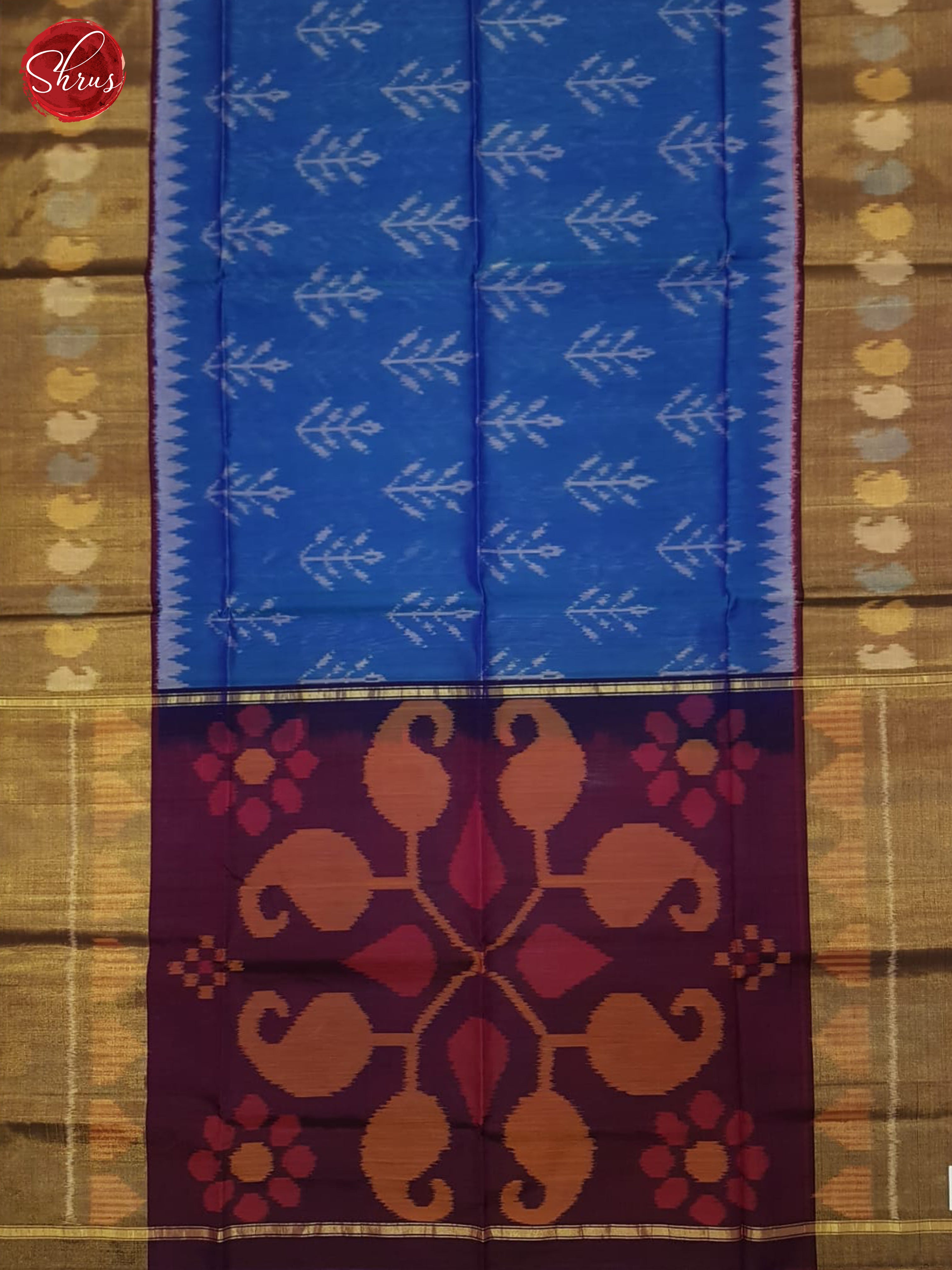 Blue And Wine- Pochampally Silk Cotton Saree - Shop on ShrusEternity.com