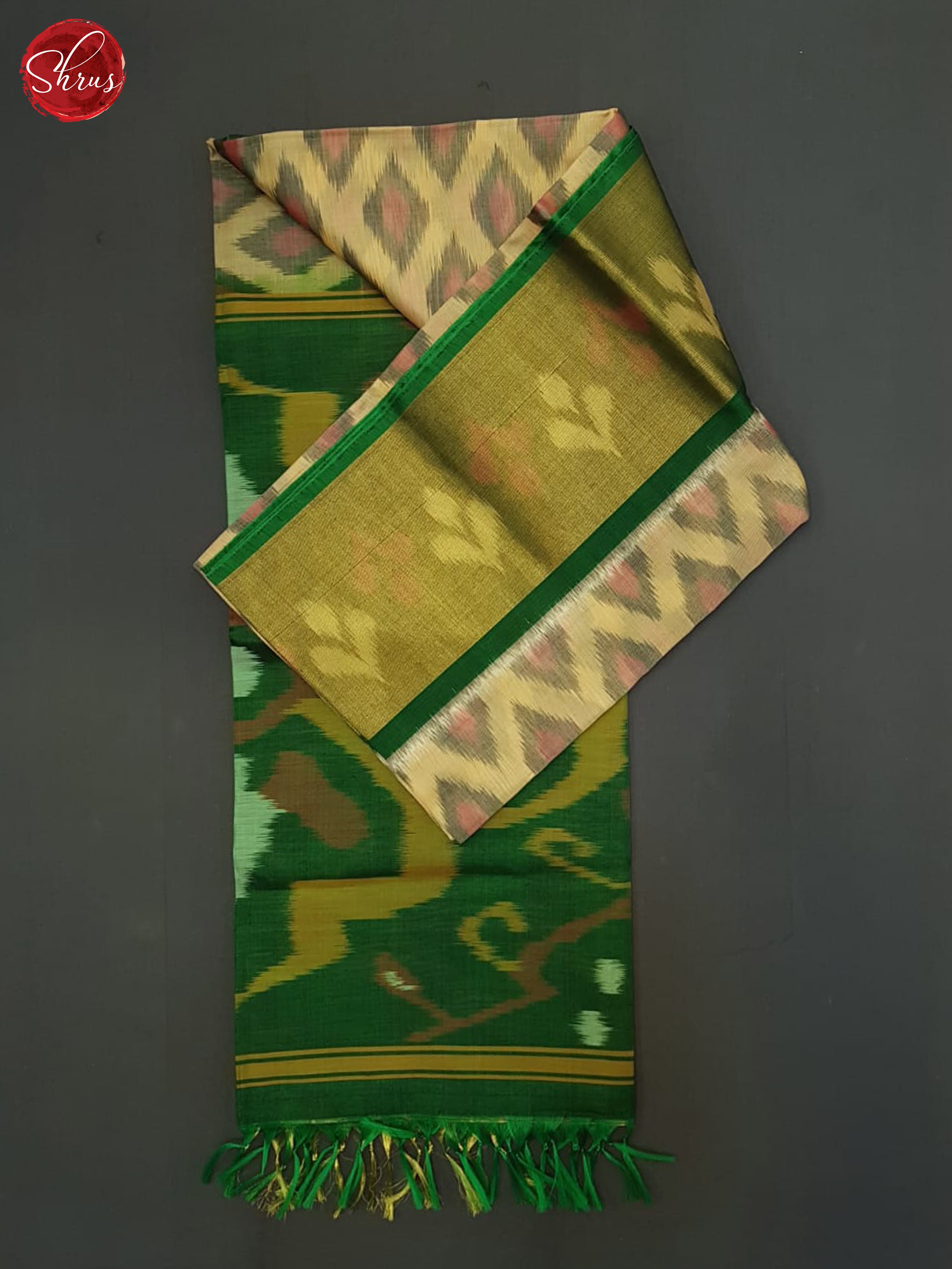 Beige And Green- Pochampally Silk Cotton saree - Shop on ShrusEternity.com