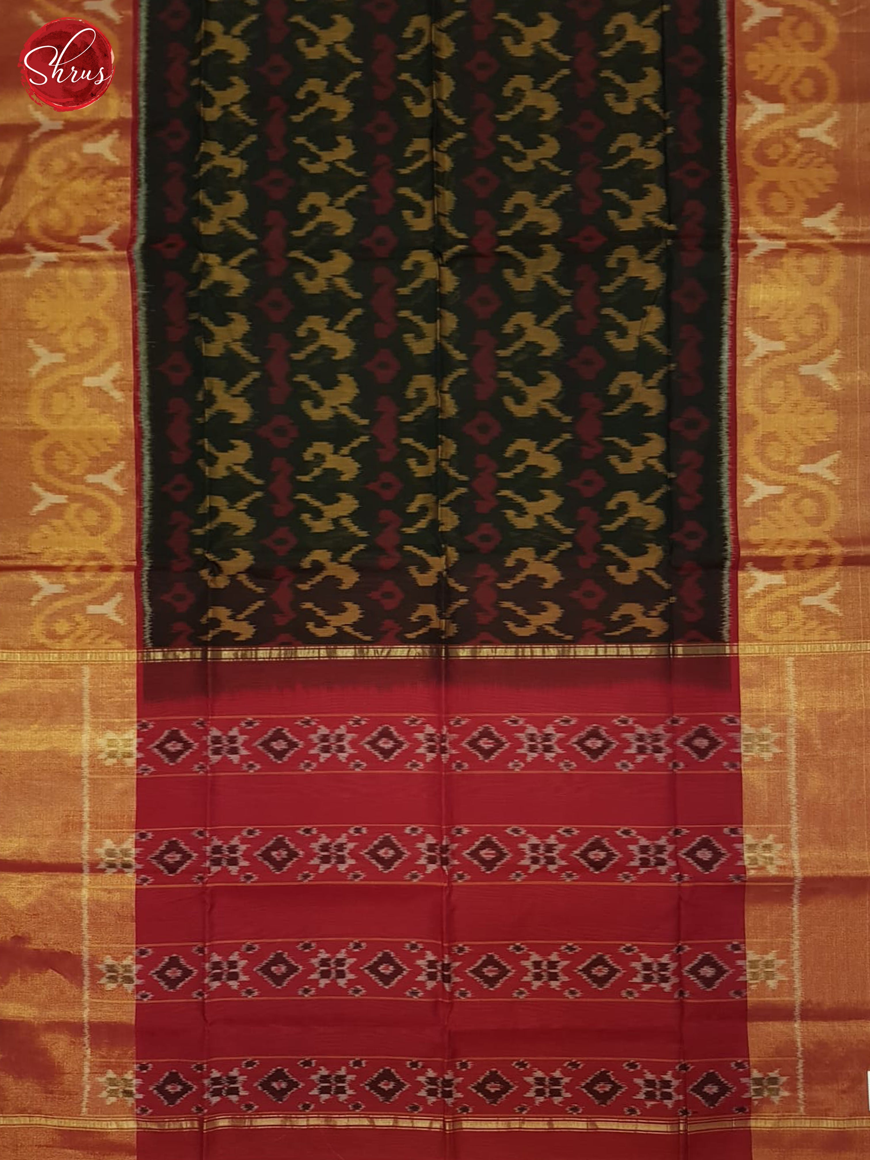 Blackish Green And Red- pochampally Silk Cotton Saree - Shop on ShrusEternity.com