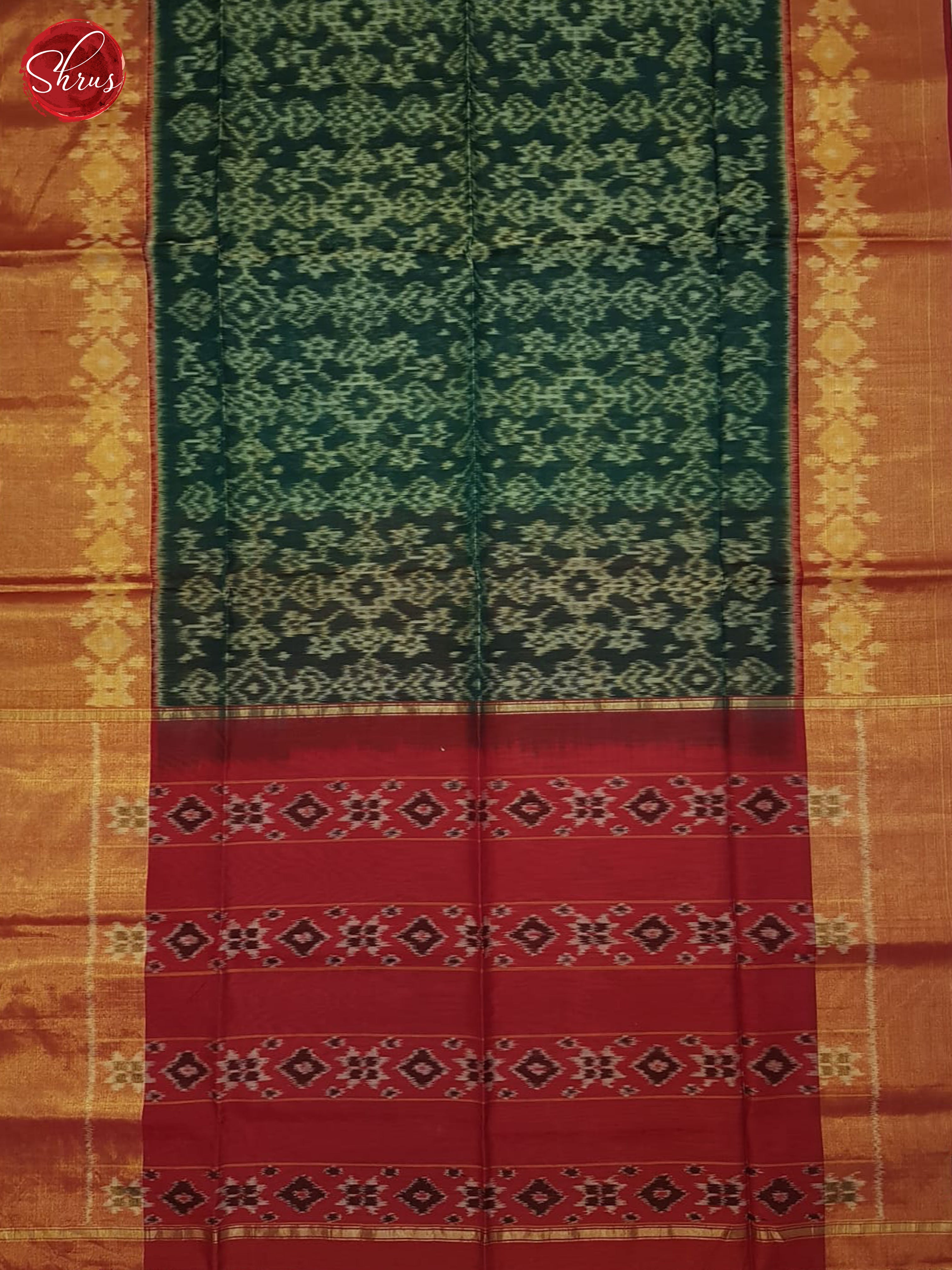 Green And Red- Pochampally Silk Cotton Saree - Shop on ShrusEternity.com