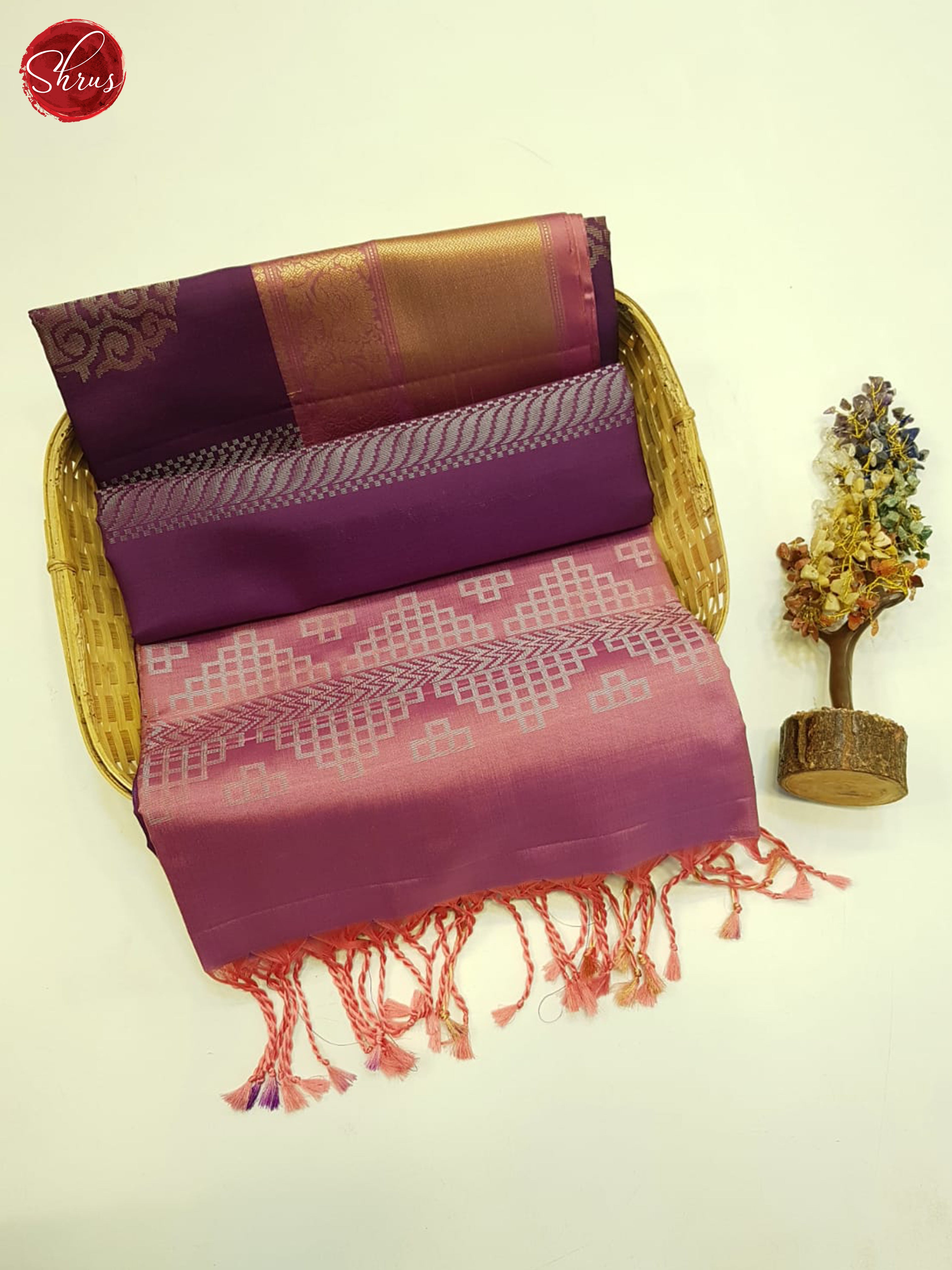 Wine & Dusty Onion  Pink  - Soft Silk Saree - Shop on ShrusEternity.com