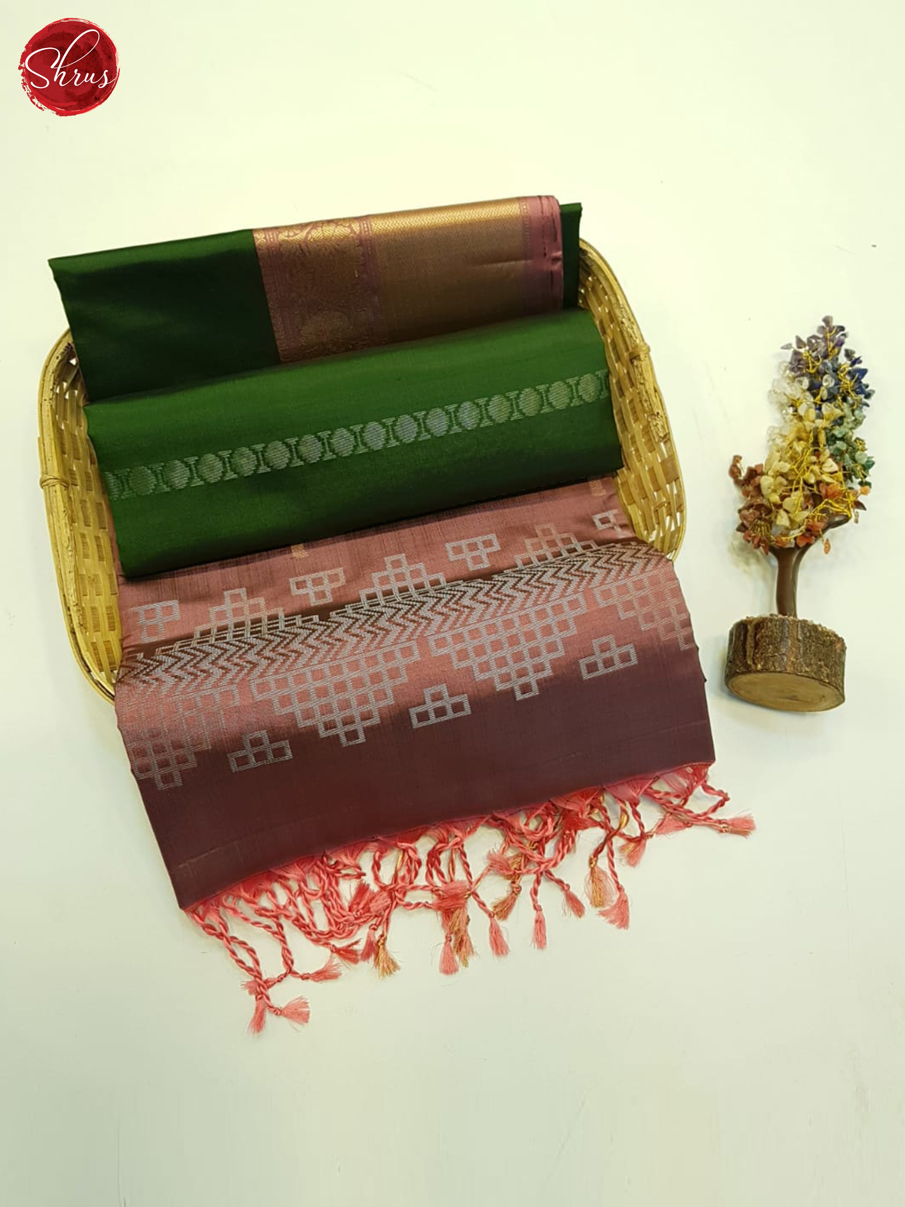 Green And Dusty Onion Pink- Soft Silk Saree - Shop on ShrusEternity.com