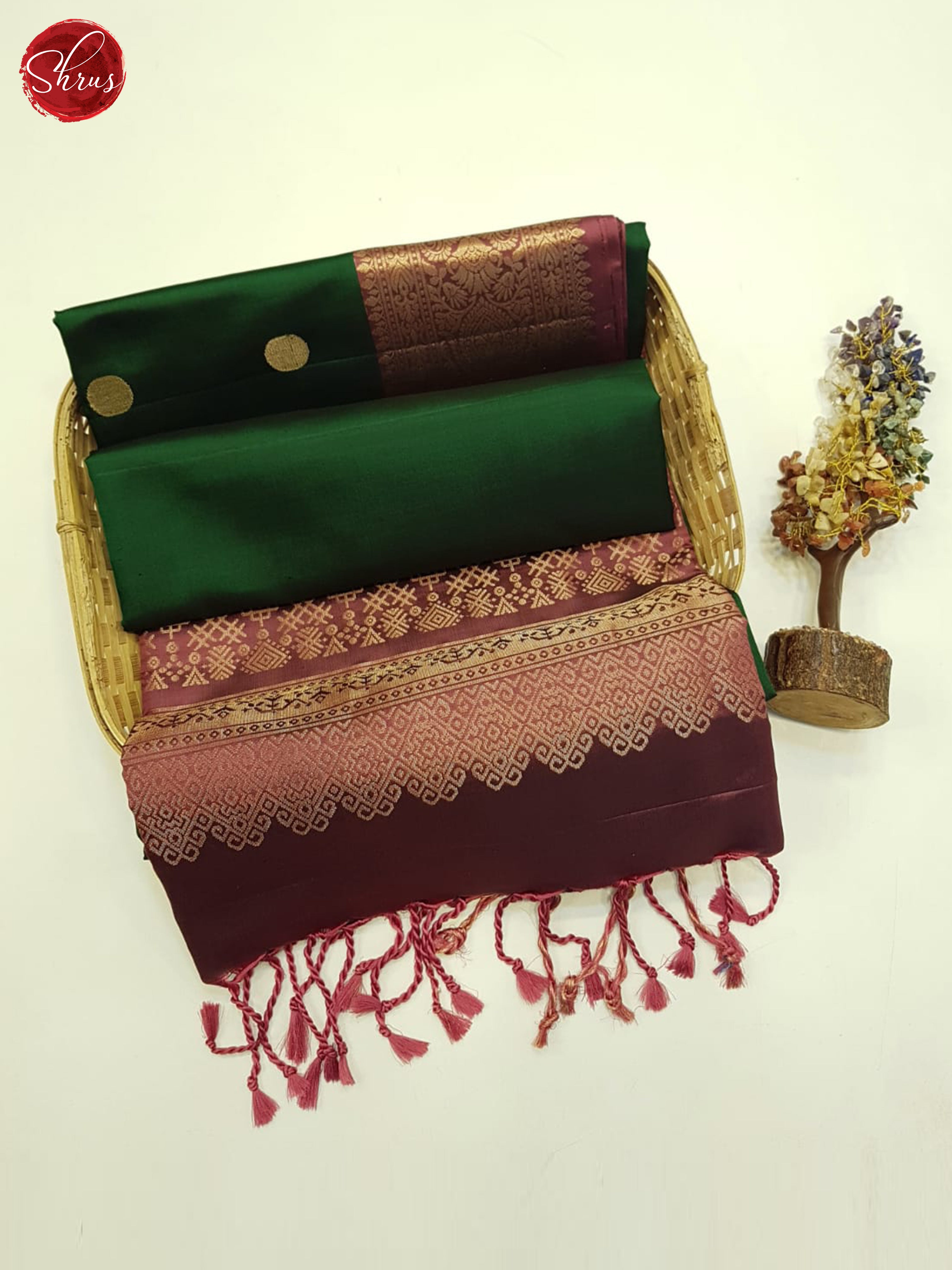 Green And Dusty Wine- Soft Silk Saree - Shop on ShrusEternity.com