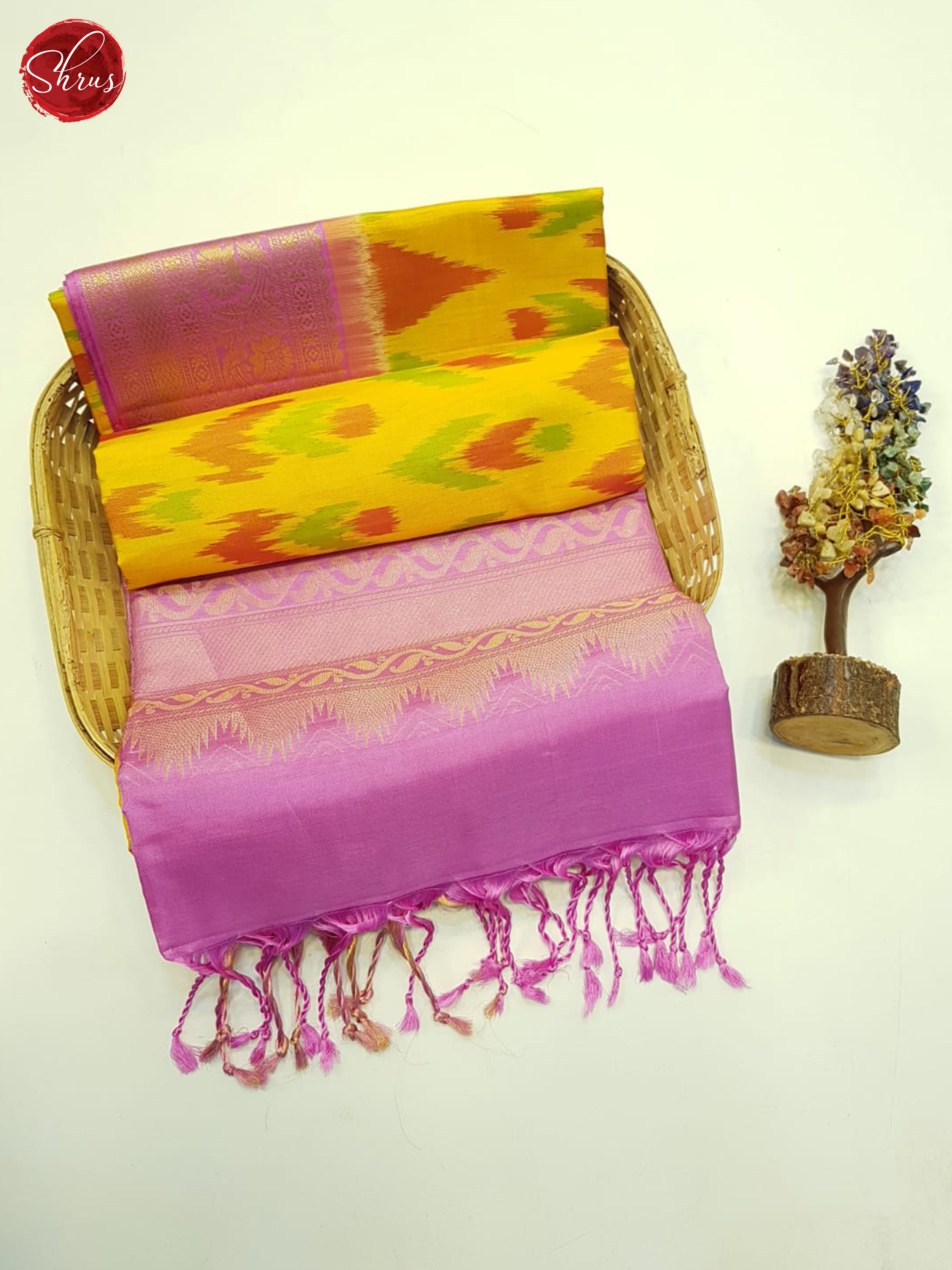 Yellow & Pink  - Soft Silk Saree - Shop on ShrusEternity.com