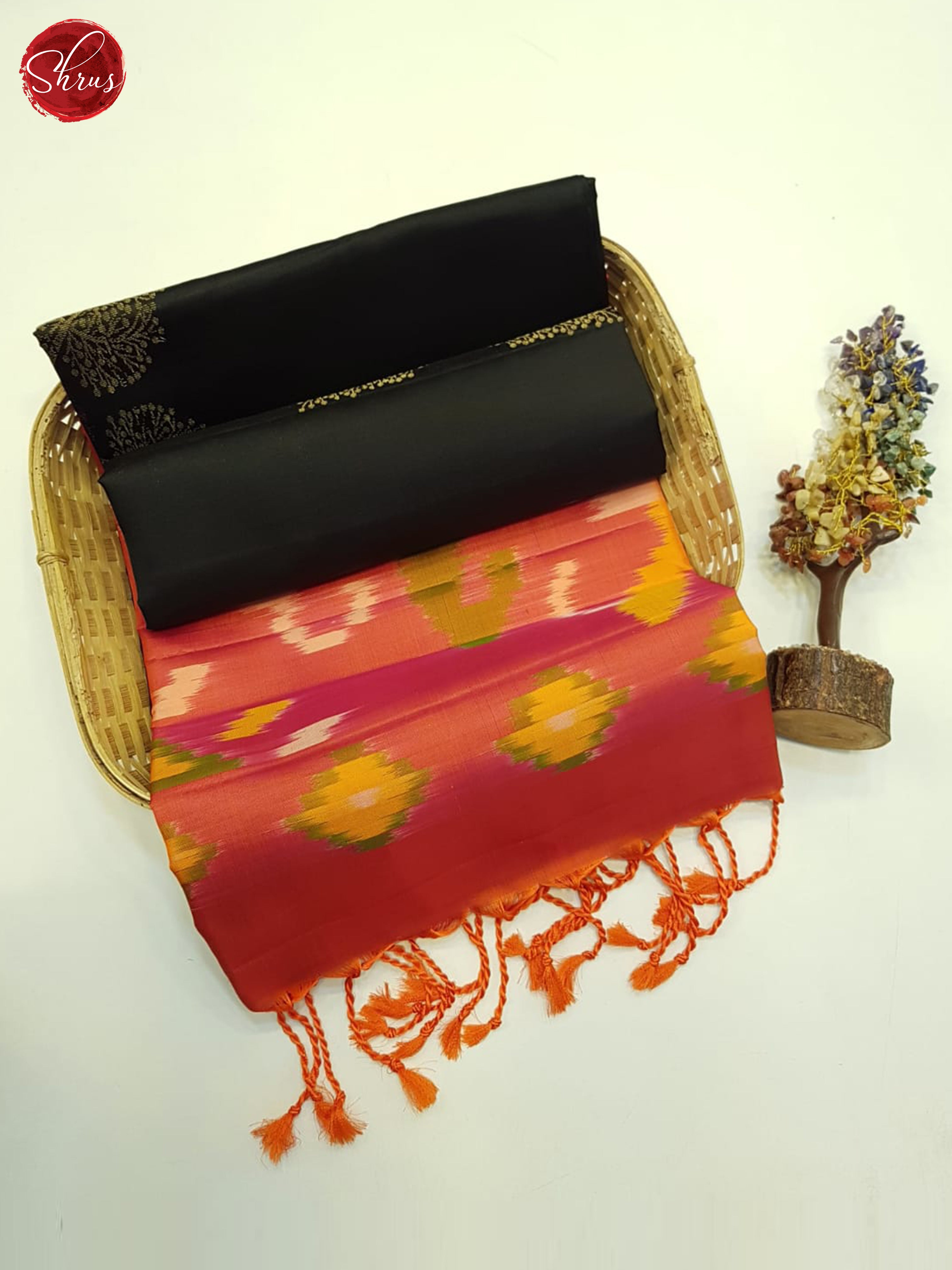 Black And Orange- Soft Silk Saree - Shop on ShrusEternity.com