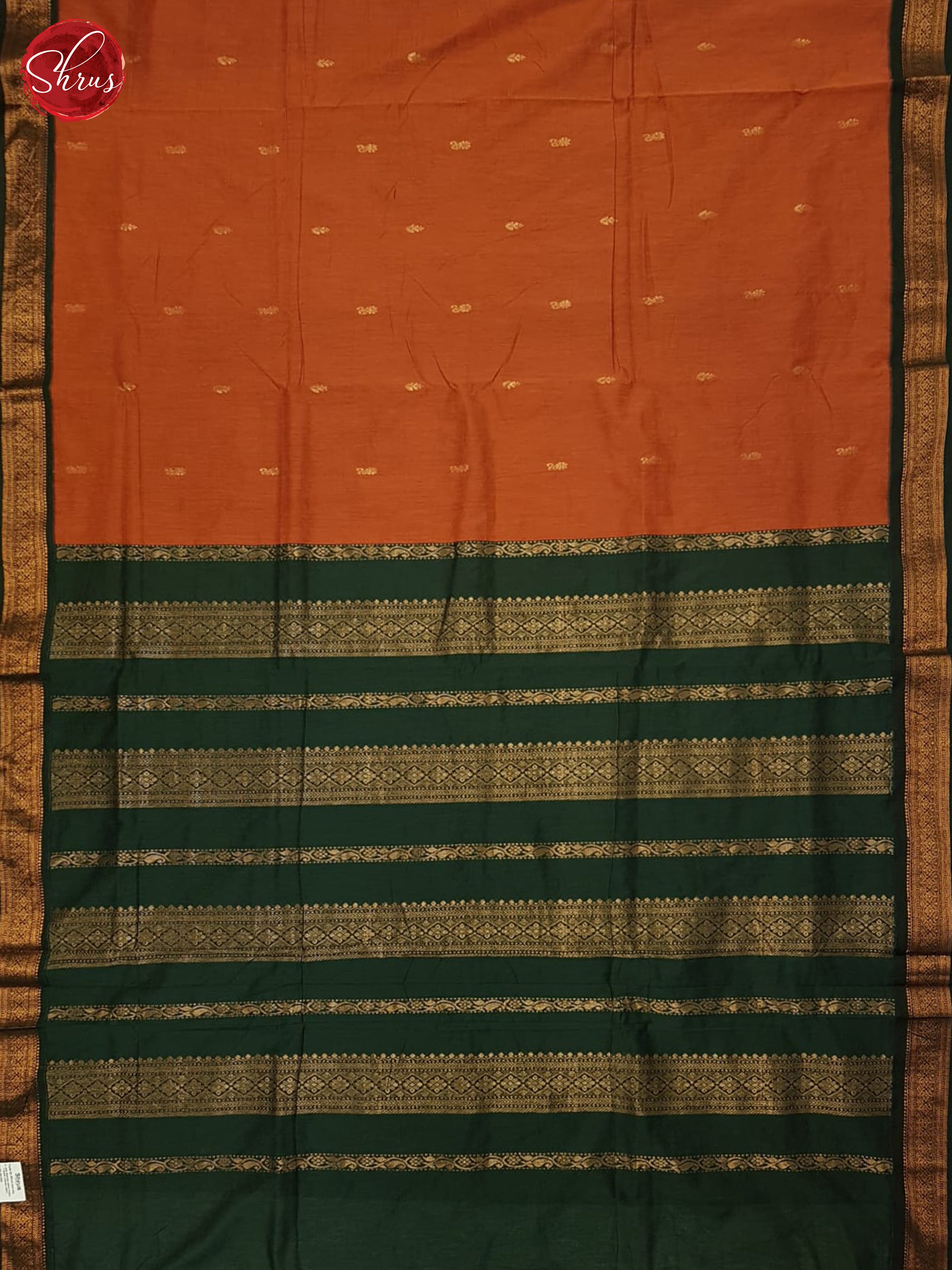 Brick Orange And Green- Kalyani Cotton Saree - Shop on ShrusEternity.com