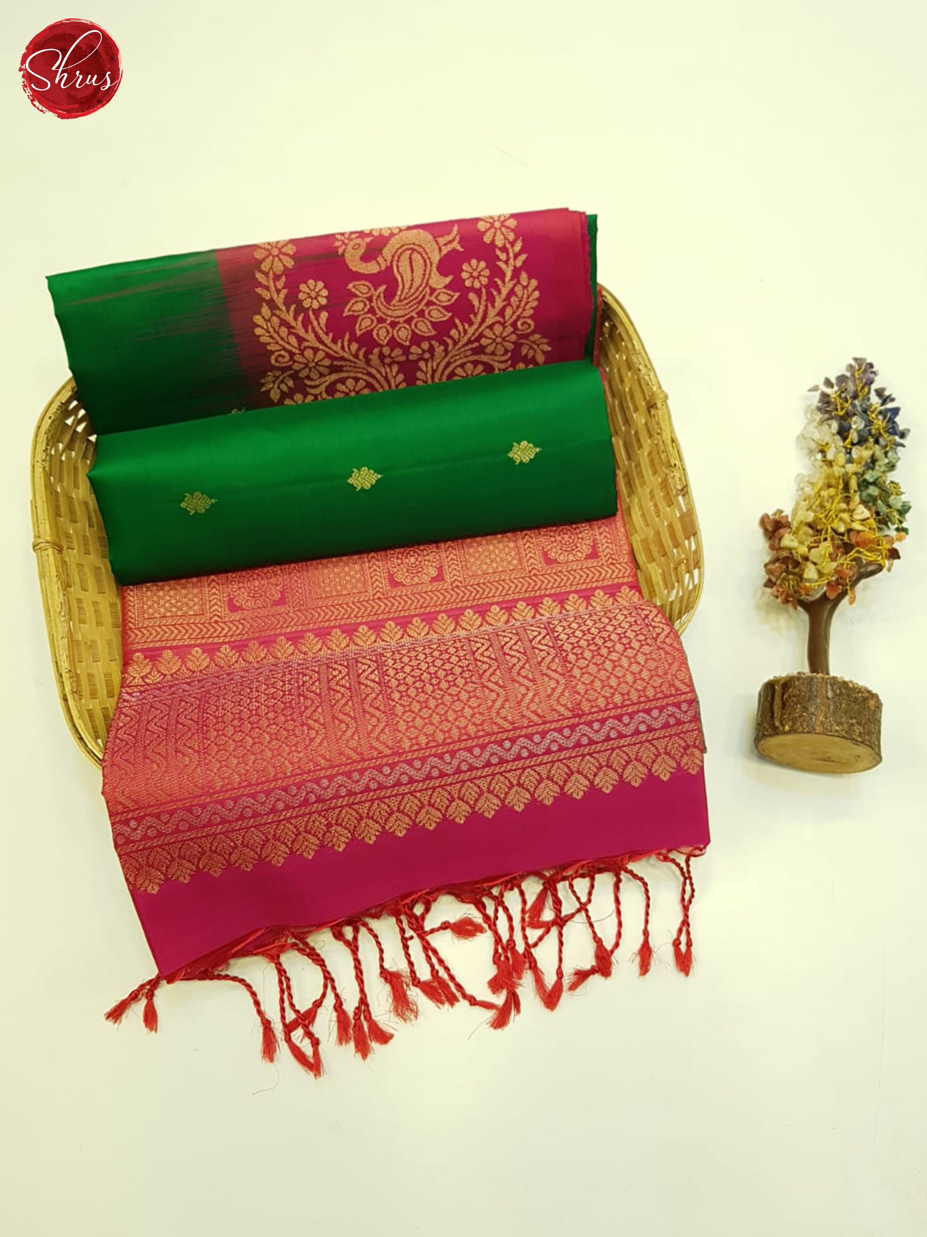 Green And Pink- soft Silk Saree - Shop on ShrusEternity.com