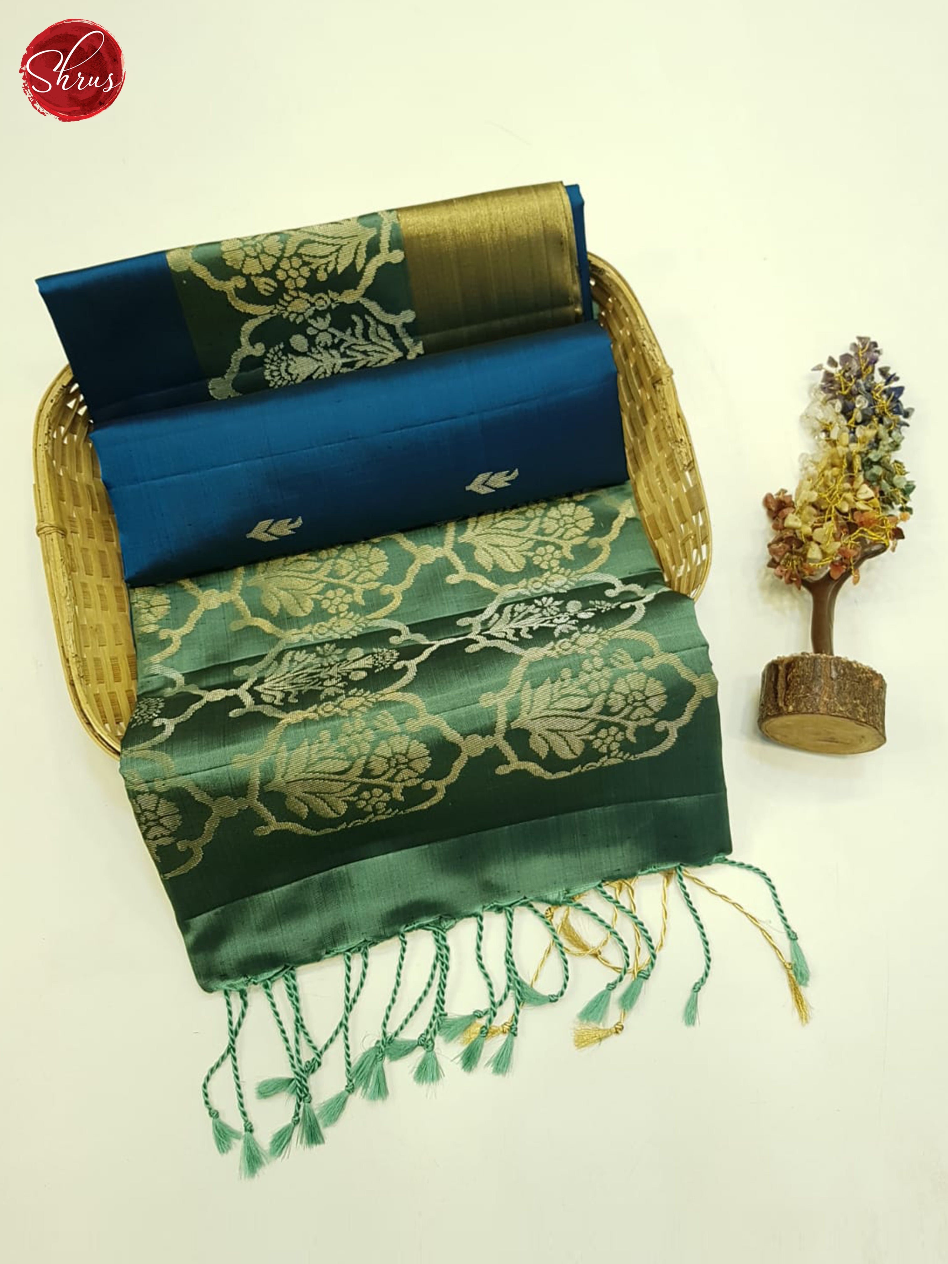 Blue And Greenish Grey-Soft Silk Saree - Shop on ShrusEternity.com
