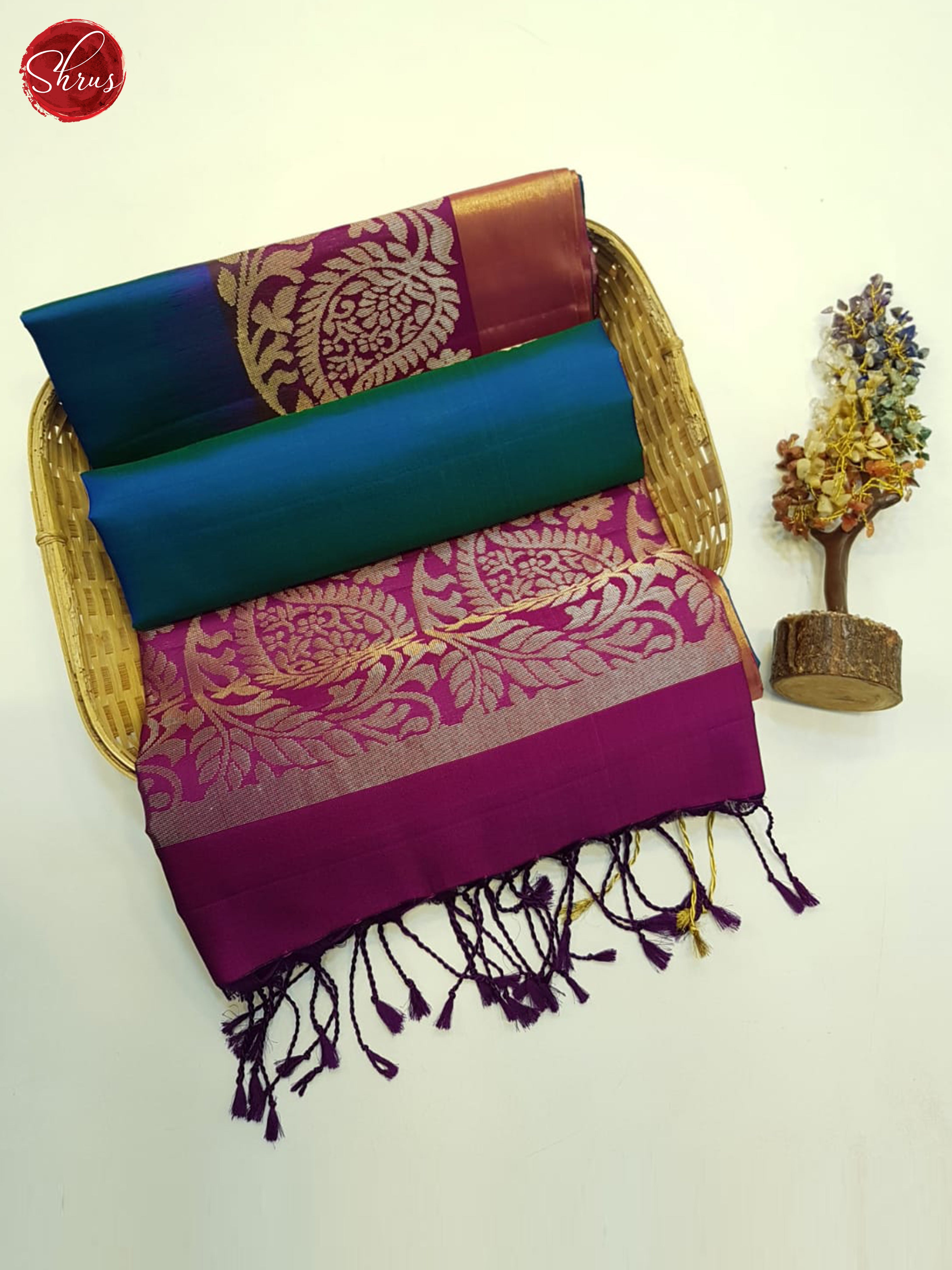 Blue And Wine- Soft Silk Saree - Shop on ShrusEternity.com