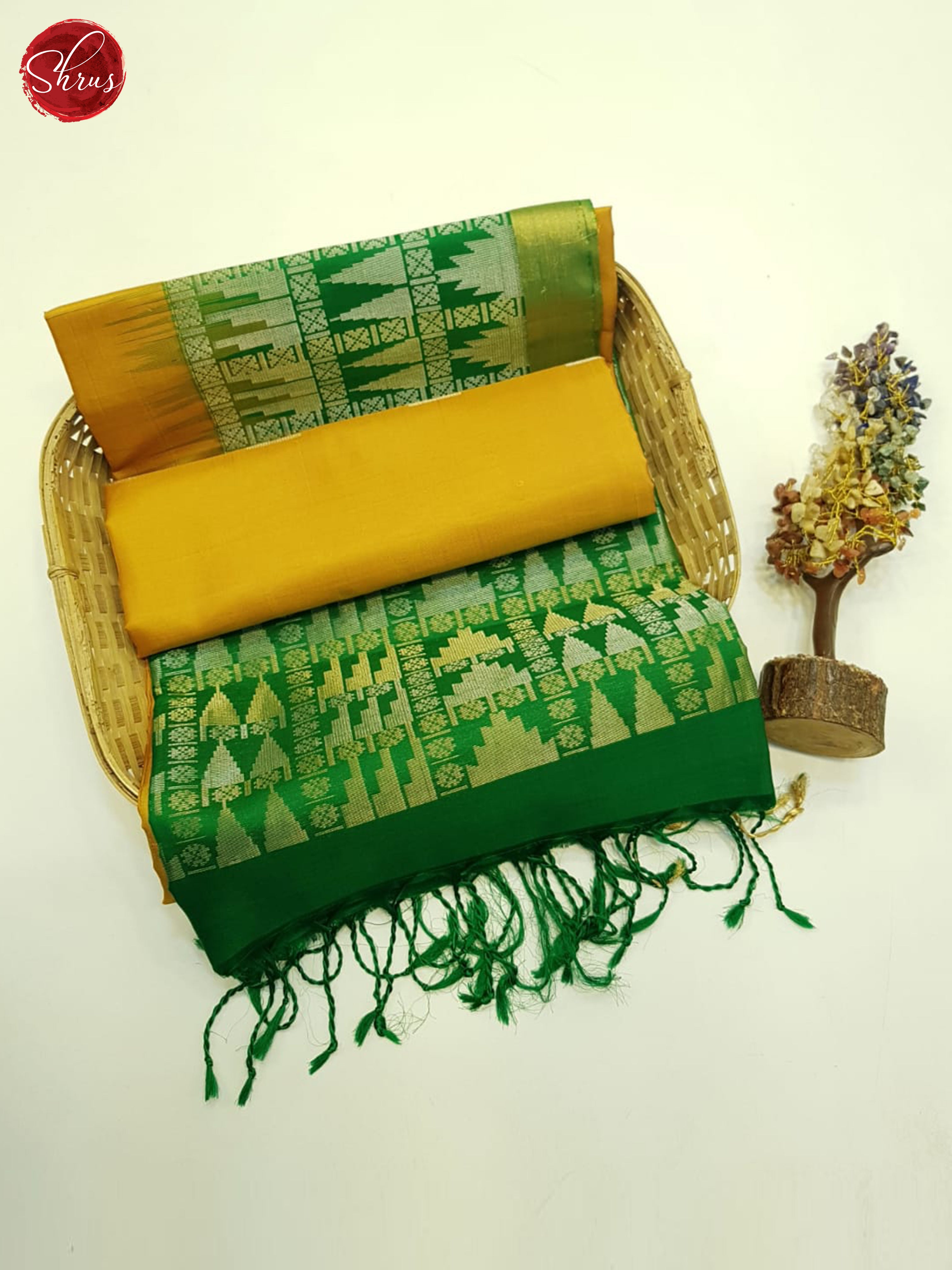 Mustard And Green- Soft Silk Saree - Shop on ShrusEternity.com