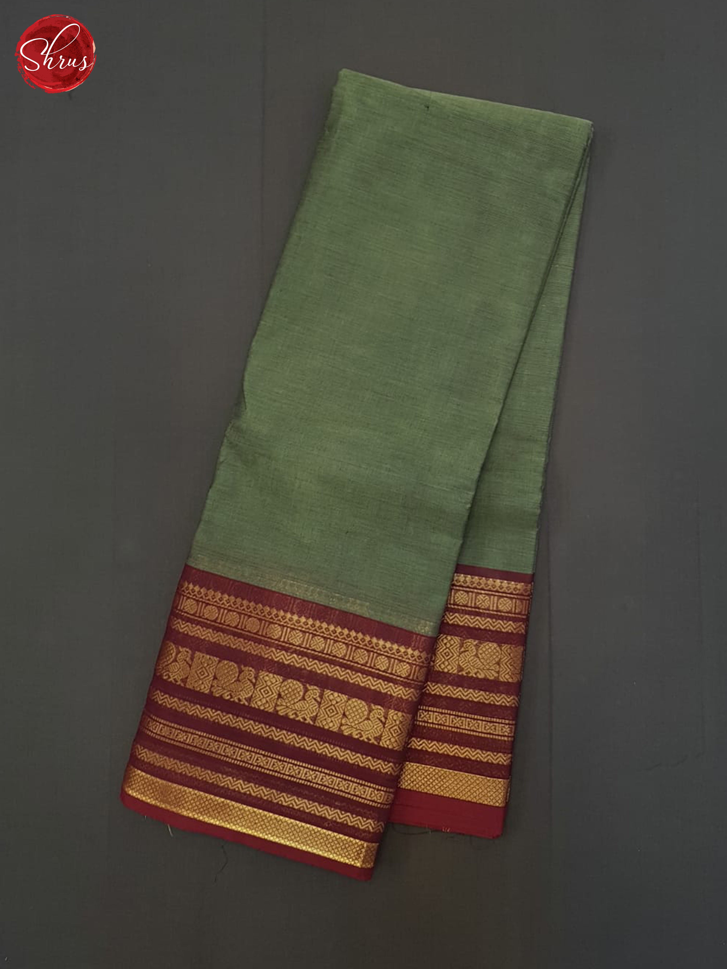 Greenish Grey  And Maroon- Chettinad Cotton Saree - Shop on ShrusEternity.com