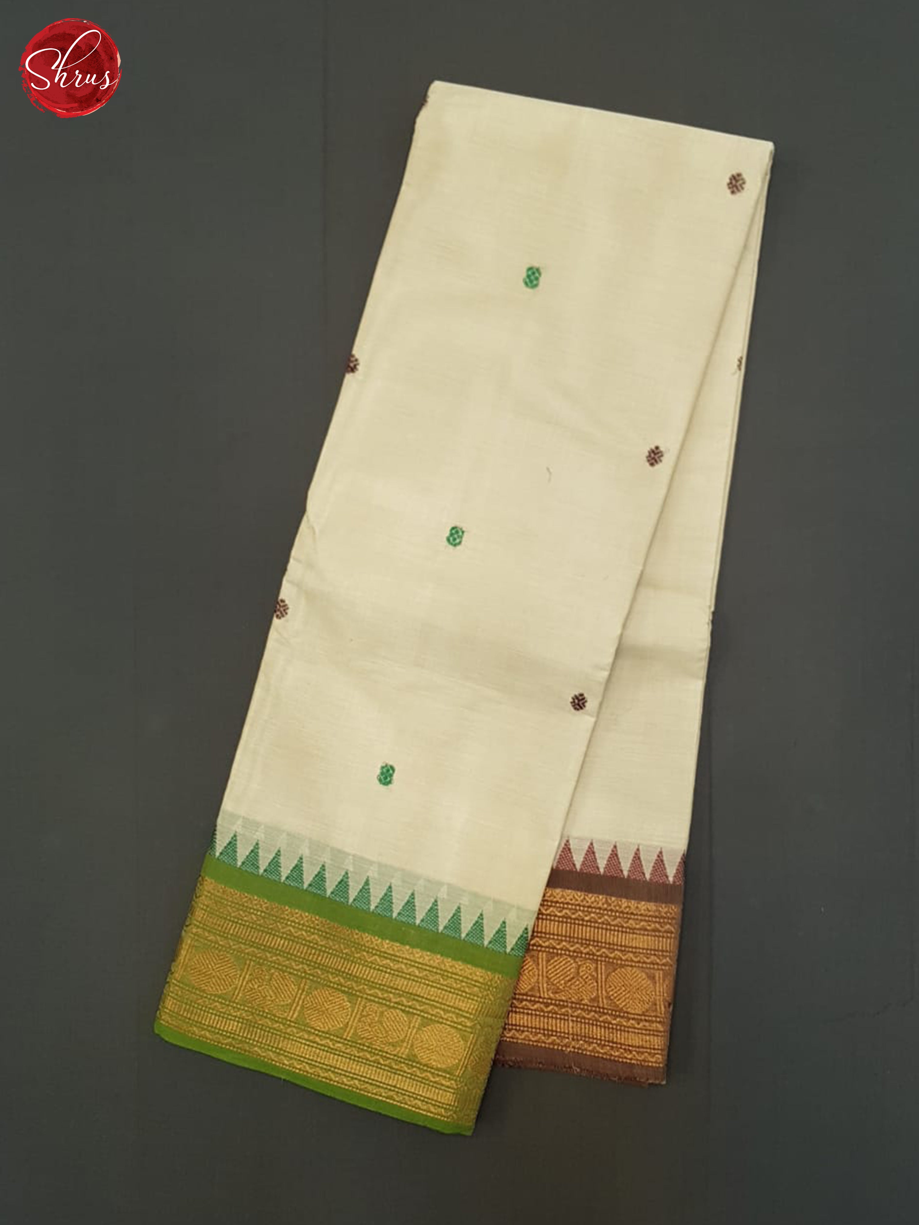 Cream And Green- Chettinad Cotton Saree - Shop on ShrusEternity.com