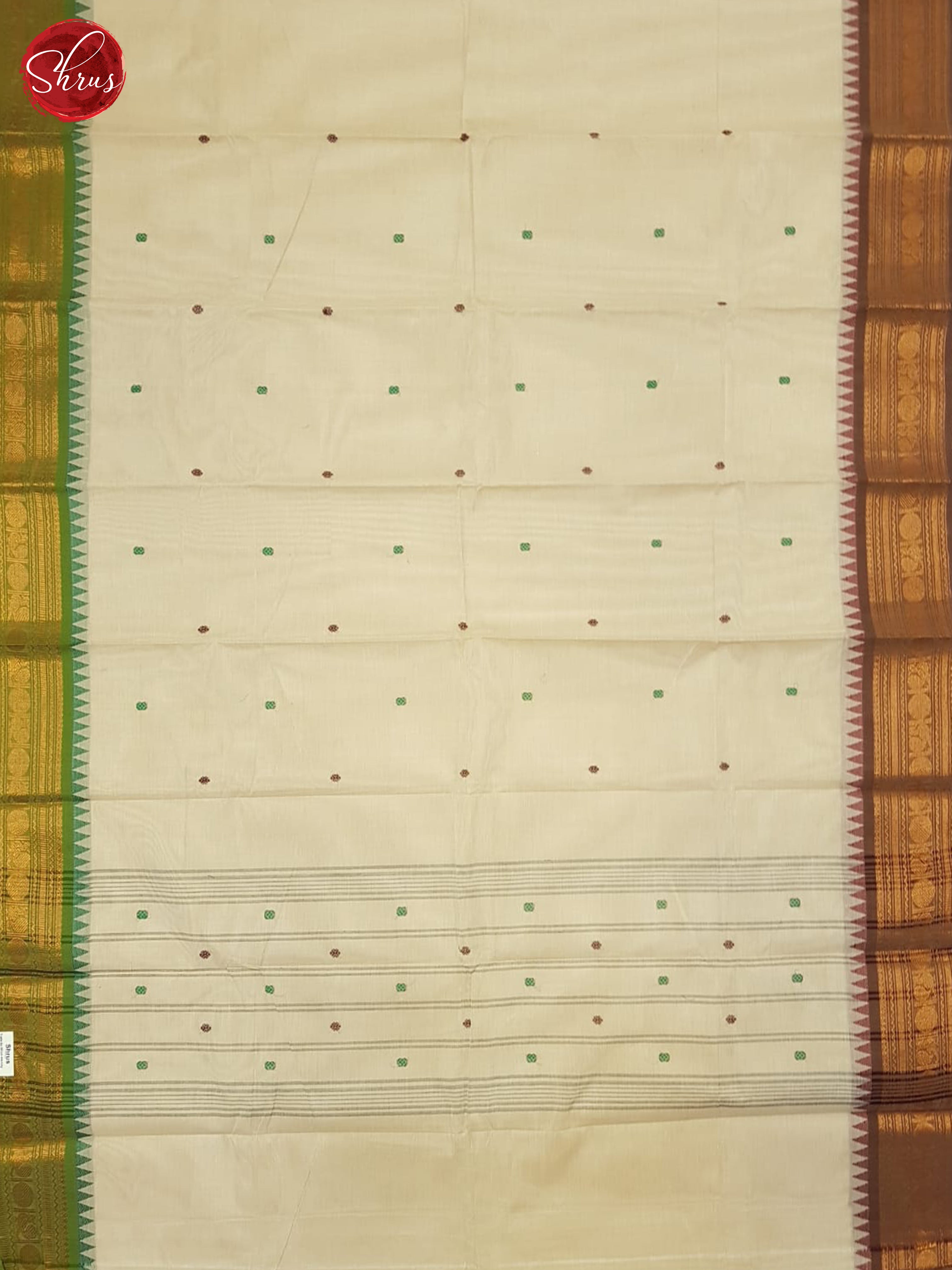 Cream And Green- Chettinad Cotton Saree - Shop on ShrusEternity.com