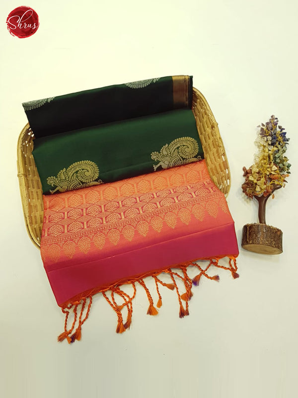 Green And Orangish Pink- Soft Silk Saree - Shop on ShrusEternity.com