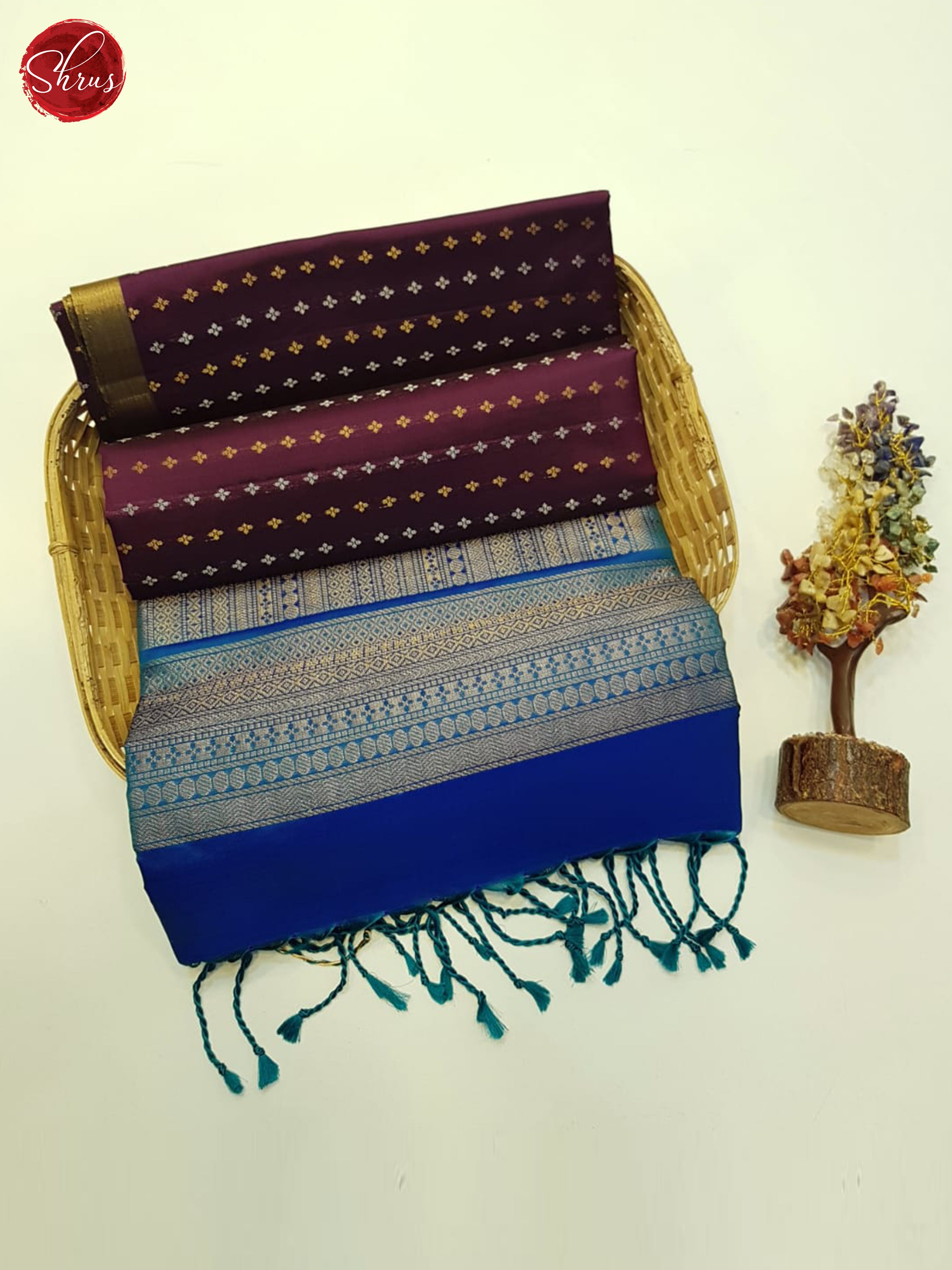 Wine And Blue- Soft Silk Saree - Shop on ShrusEternity.com