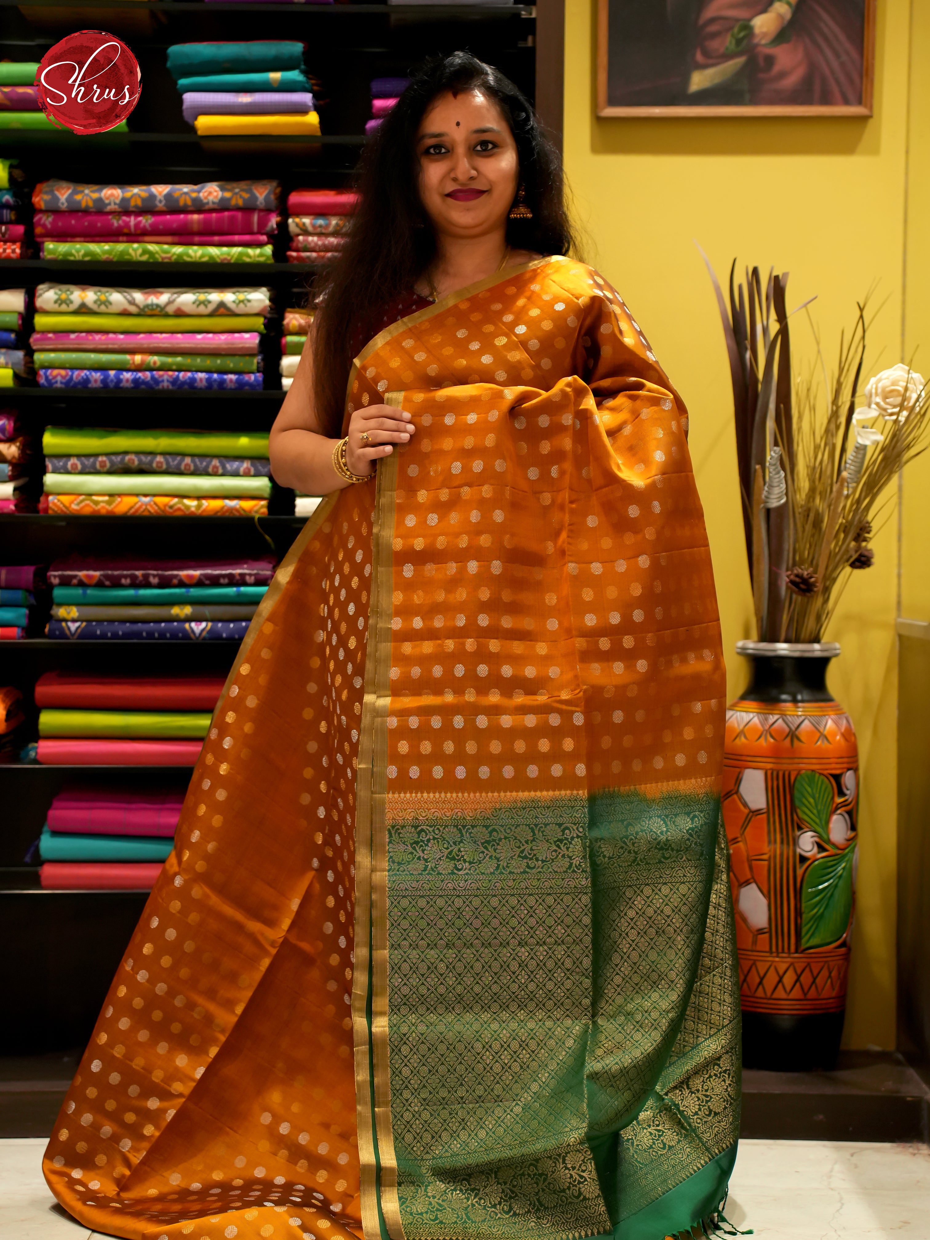 Honey And Green- Soft Silk Saree - Shop on ShrusEternity.com