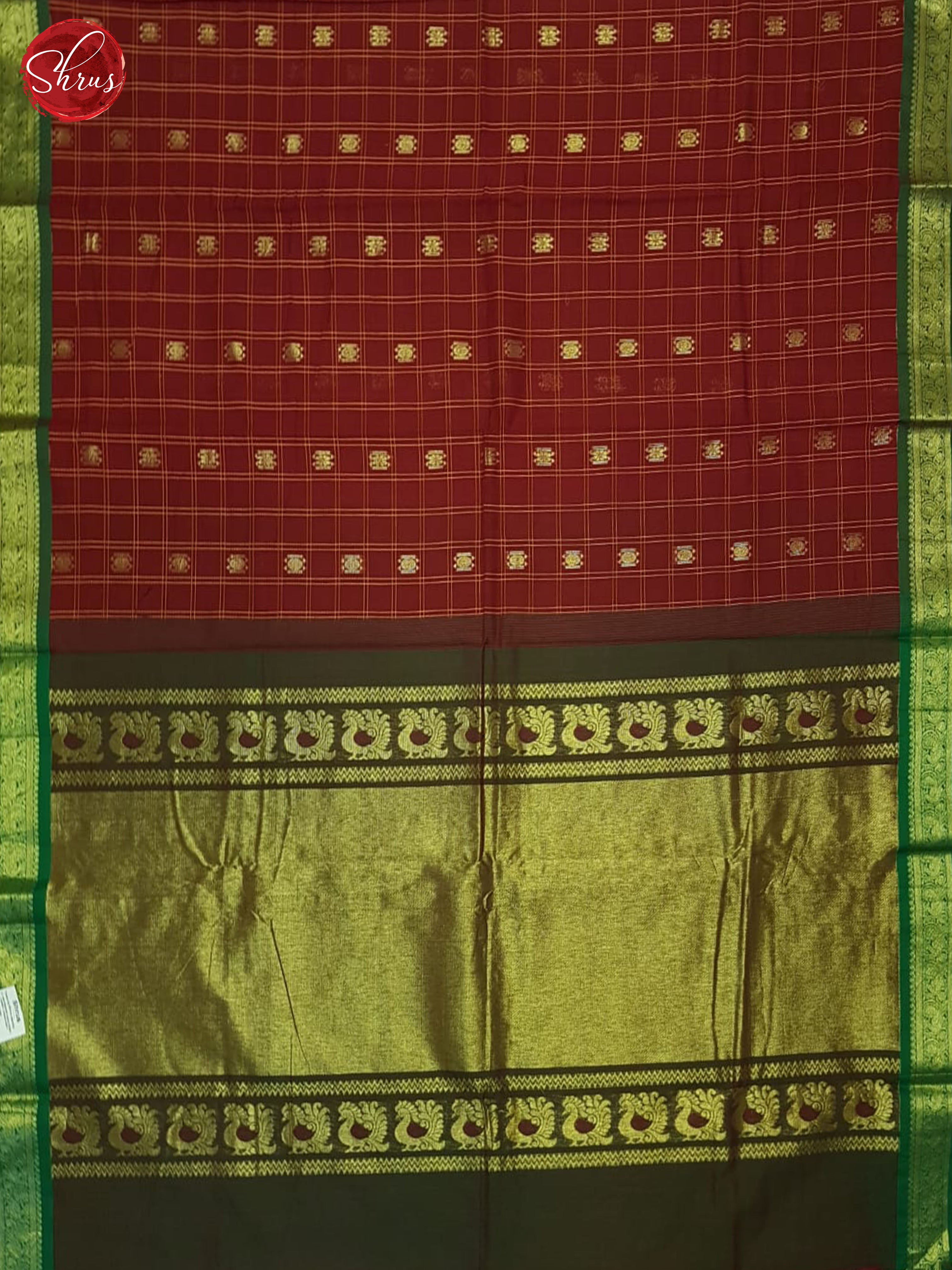 Red And Green- Kanchi Cotton Saree - Shop on ShrusEternity.com