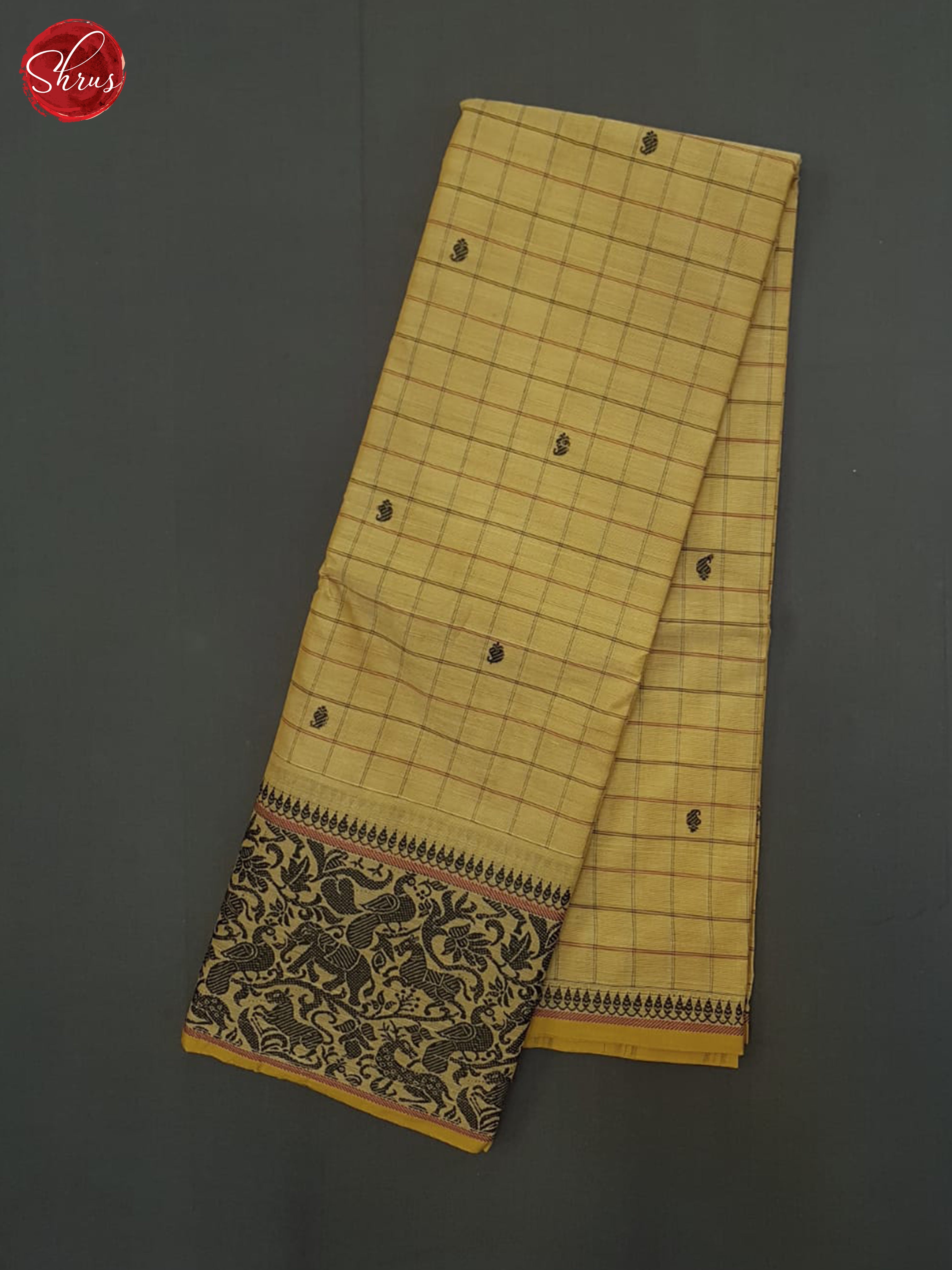 Beige & Black - Chettinad Cotton Saree - Shop on ShrusEternity.com