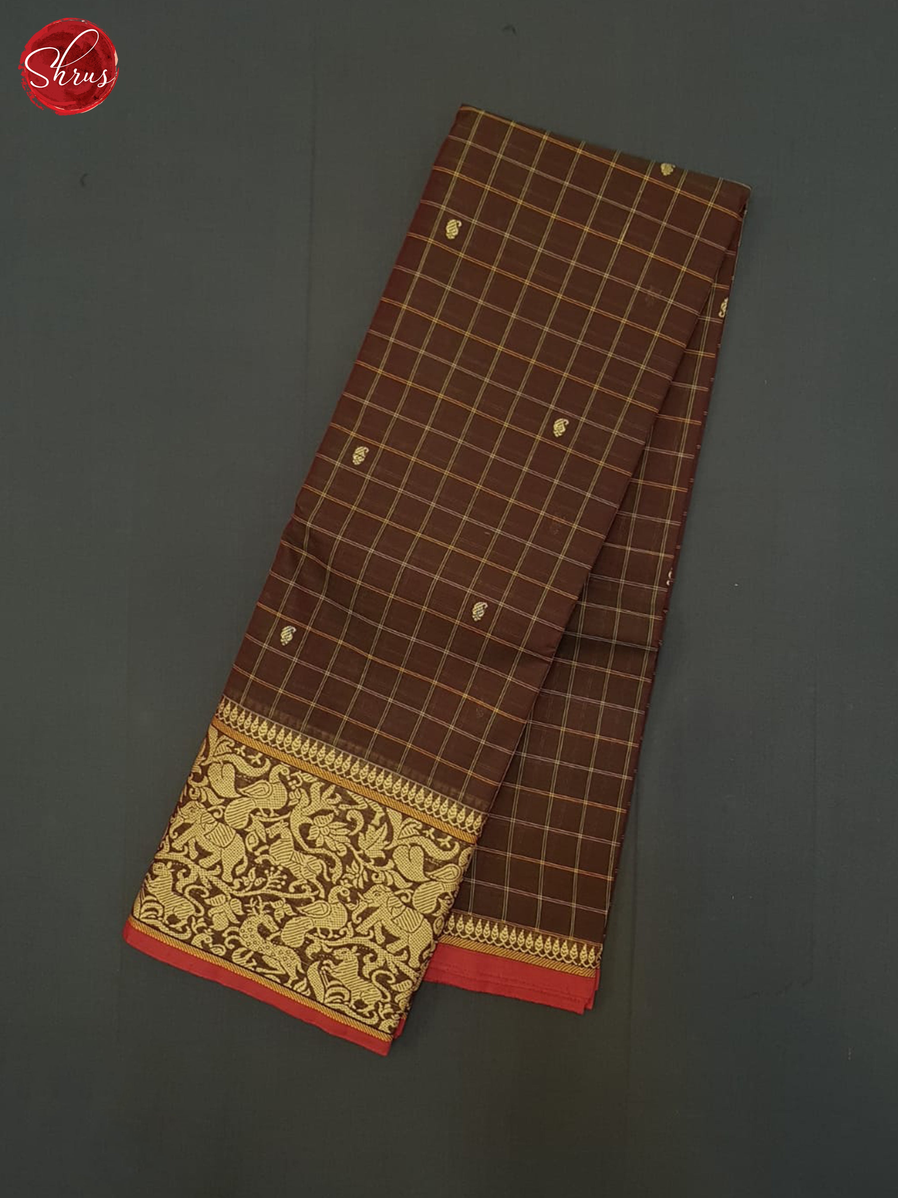 Brown & Red - Chettinad Cotton Saree - Shop on ShrusEternity.com