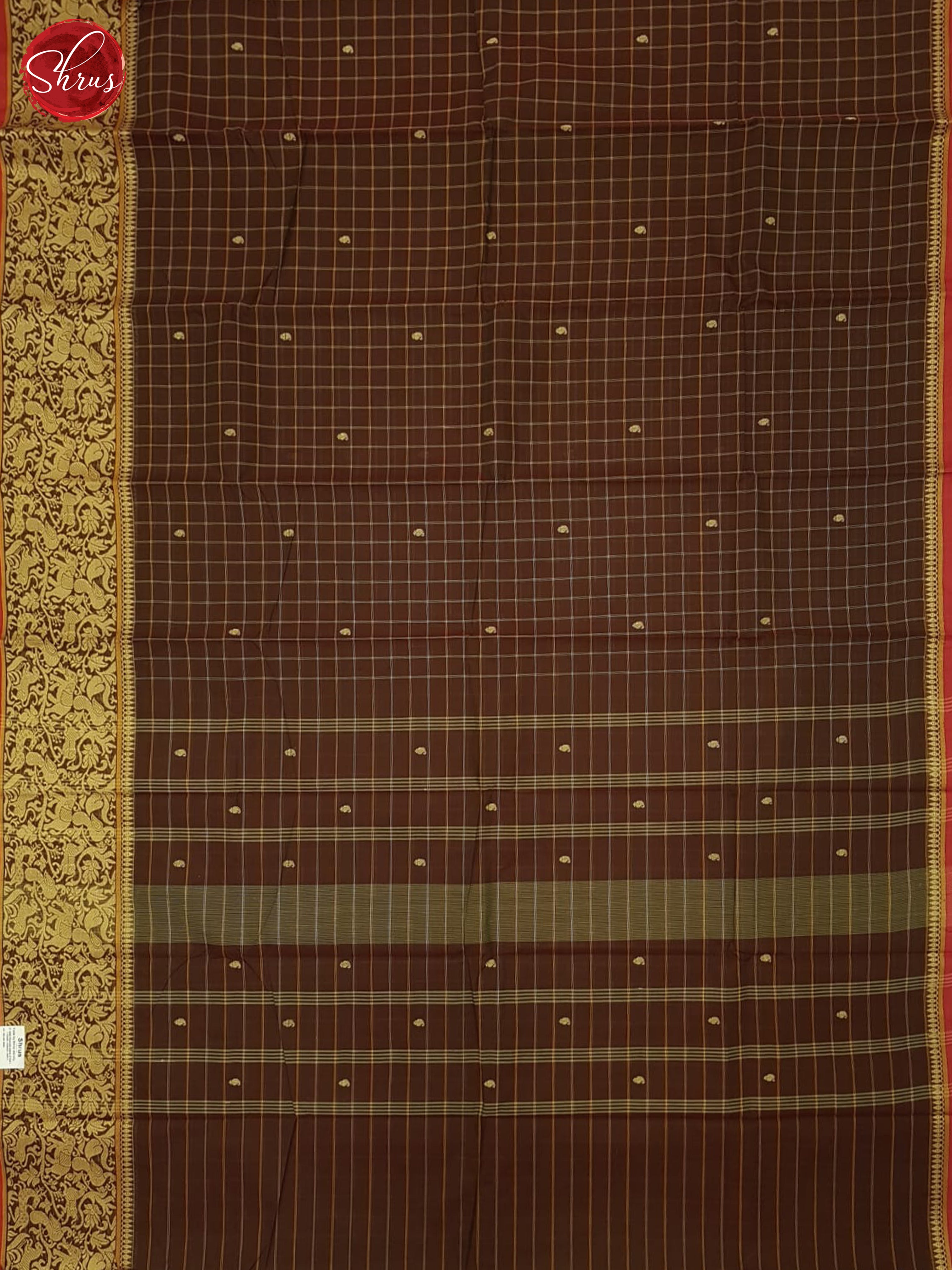 Brown & Red - Chettinad Cotton Saree - Shop on ShrusEternity.com