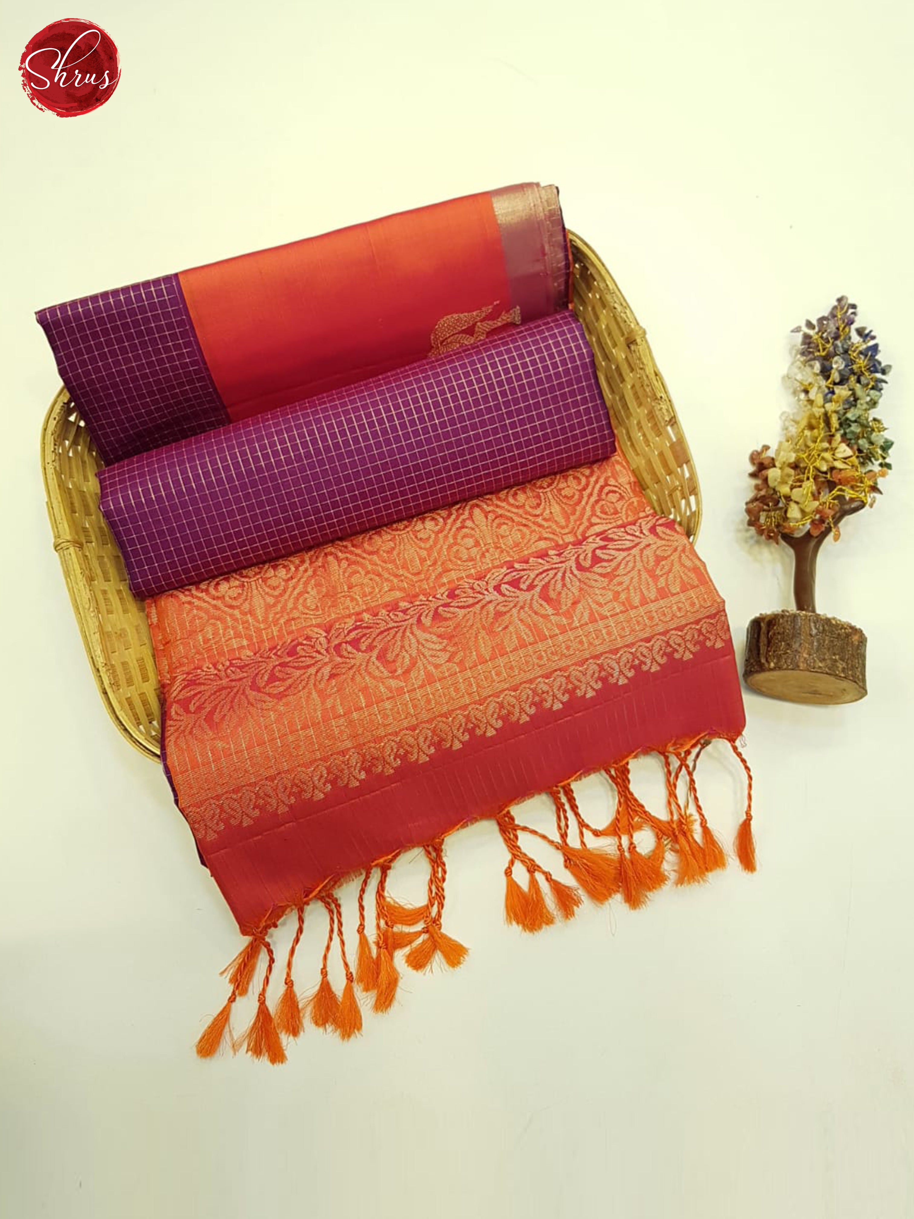 Wine & Orange - Soft Silk Saree - Shop on ShrusEternity.com