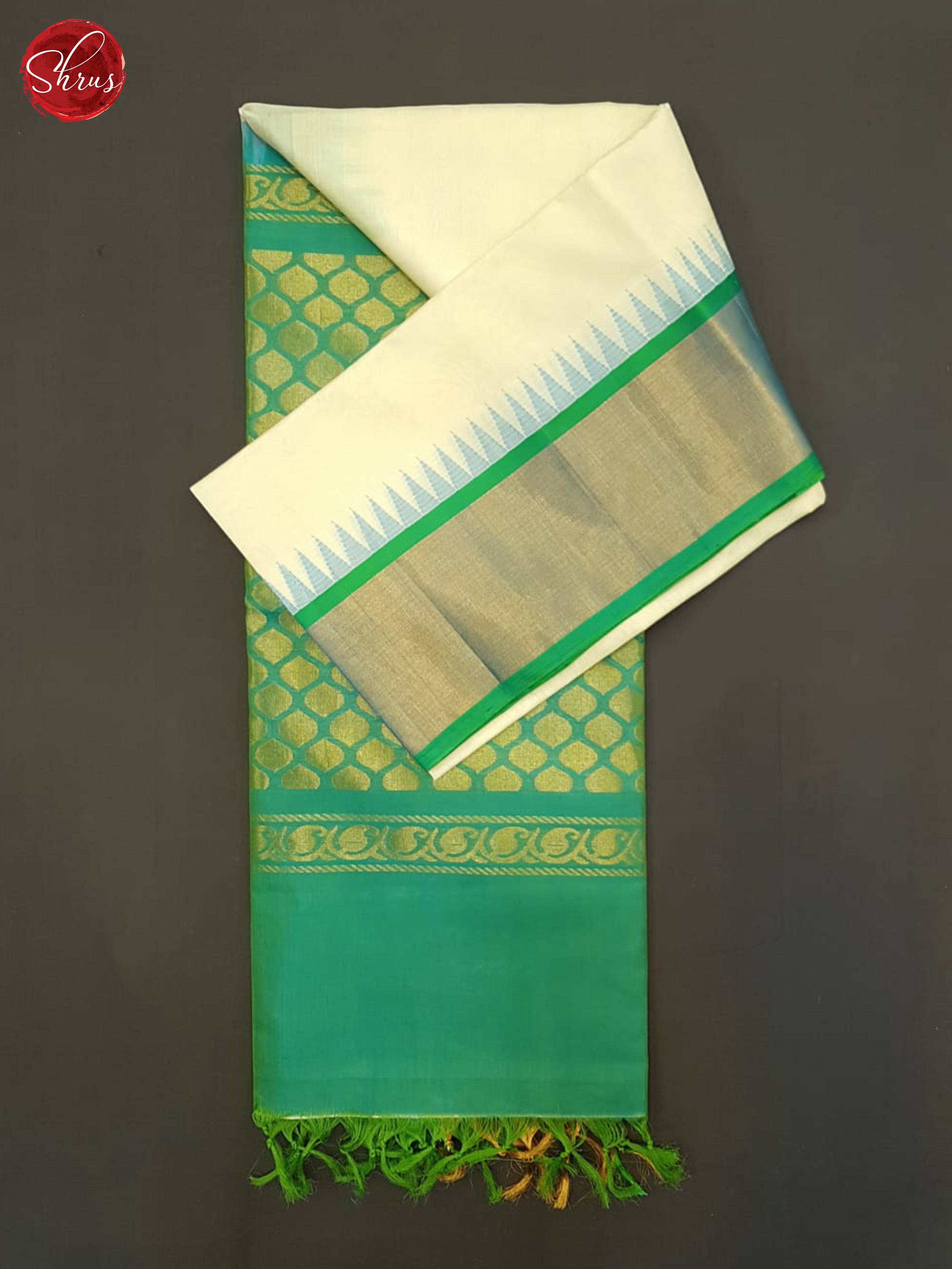 Cream And Green- Silk Cotton Saree - Shop on ShrusEternity.com