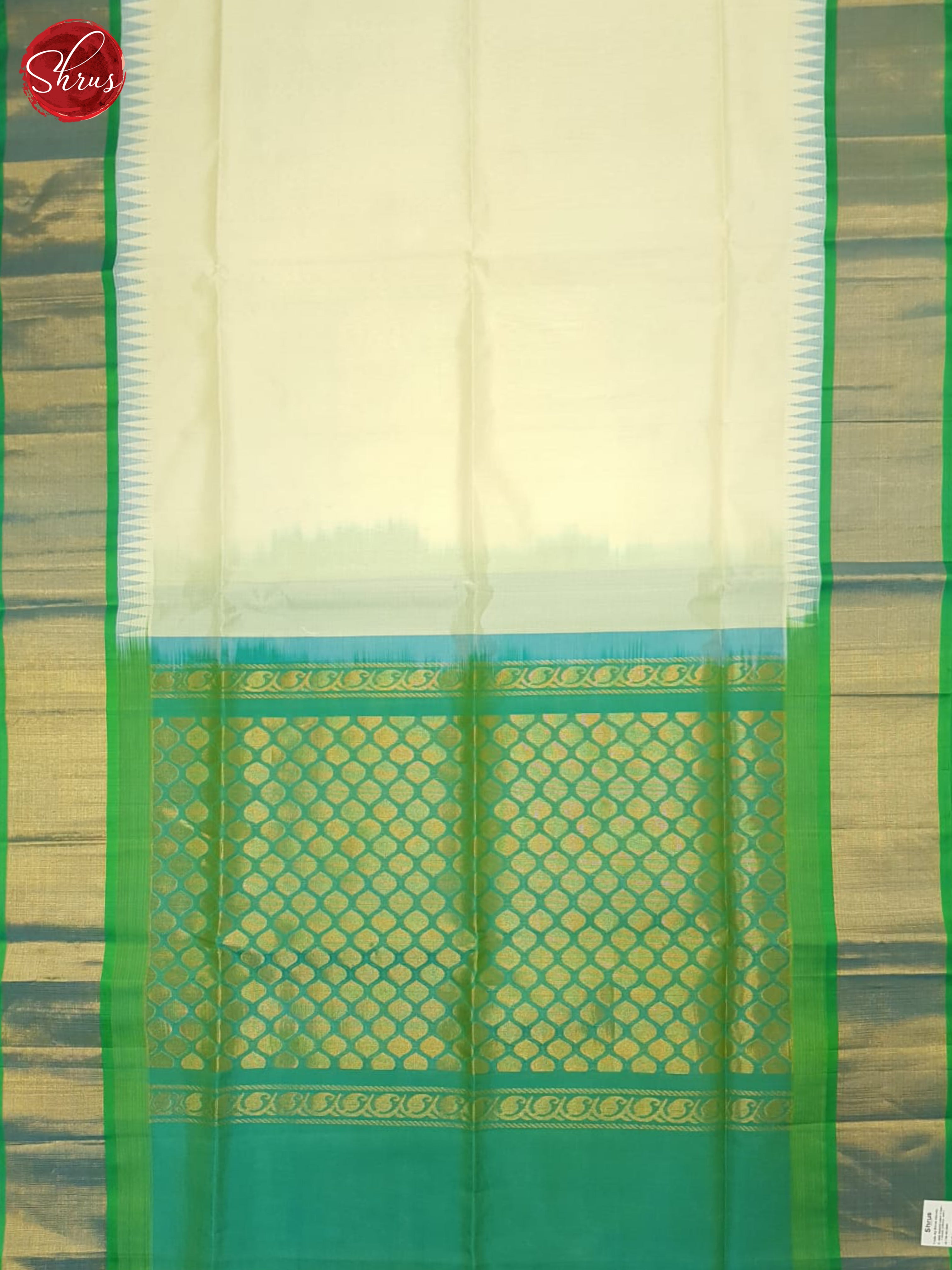 Cream And Green- Silk Cotton Saree - Shop on ShrusEternity.com