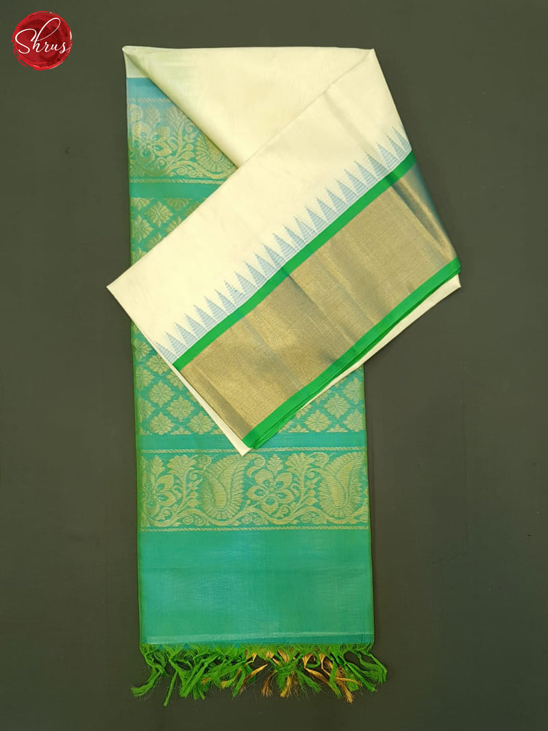 Cream And Green- Silk Cotton Saree - Shop on ShrusEternity.com