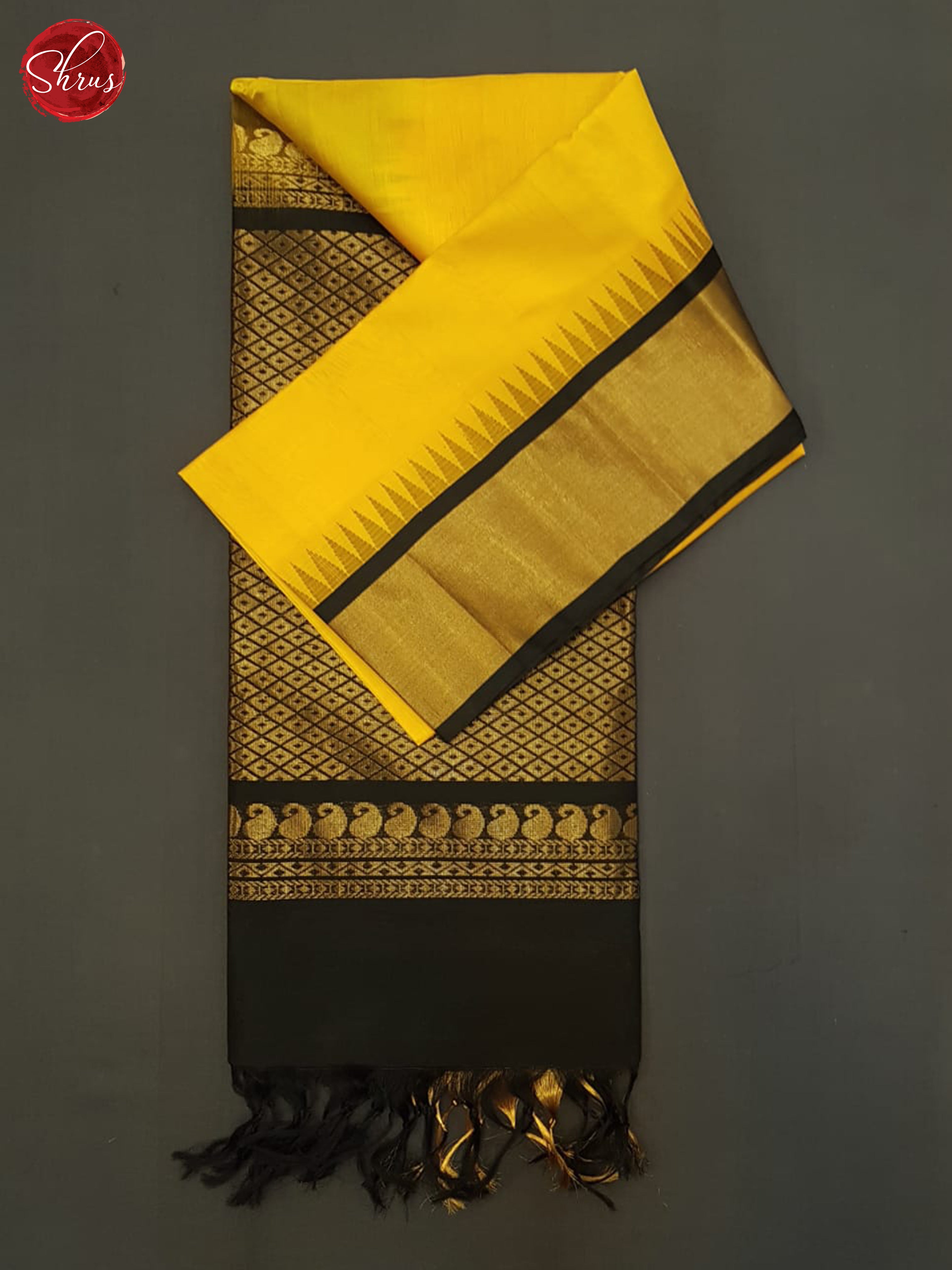 Yellow And Black- Silk Cotton Saree - Shop on ShrusEternity.com