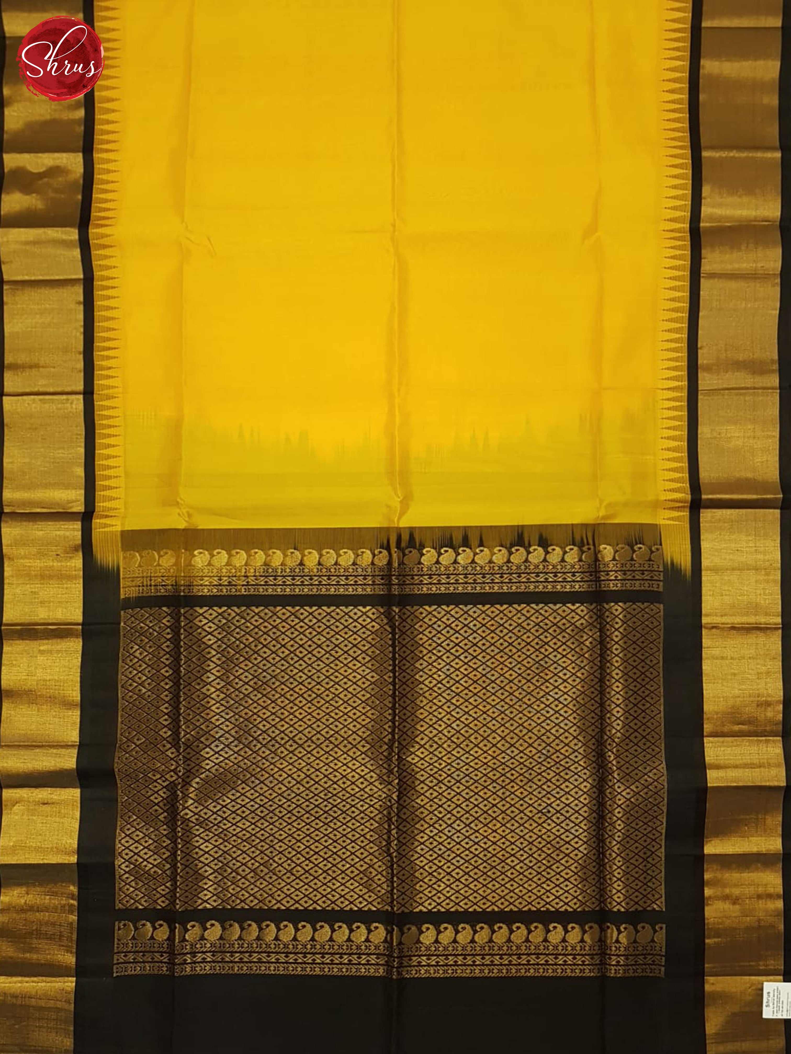 Yellow And Black- Silk Cotton Saree - Shop on ShrusEternity.com