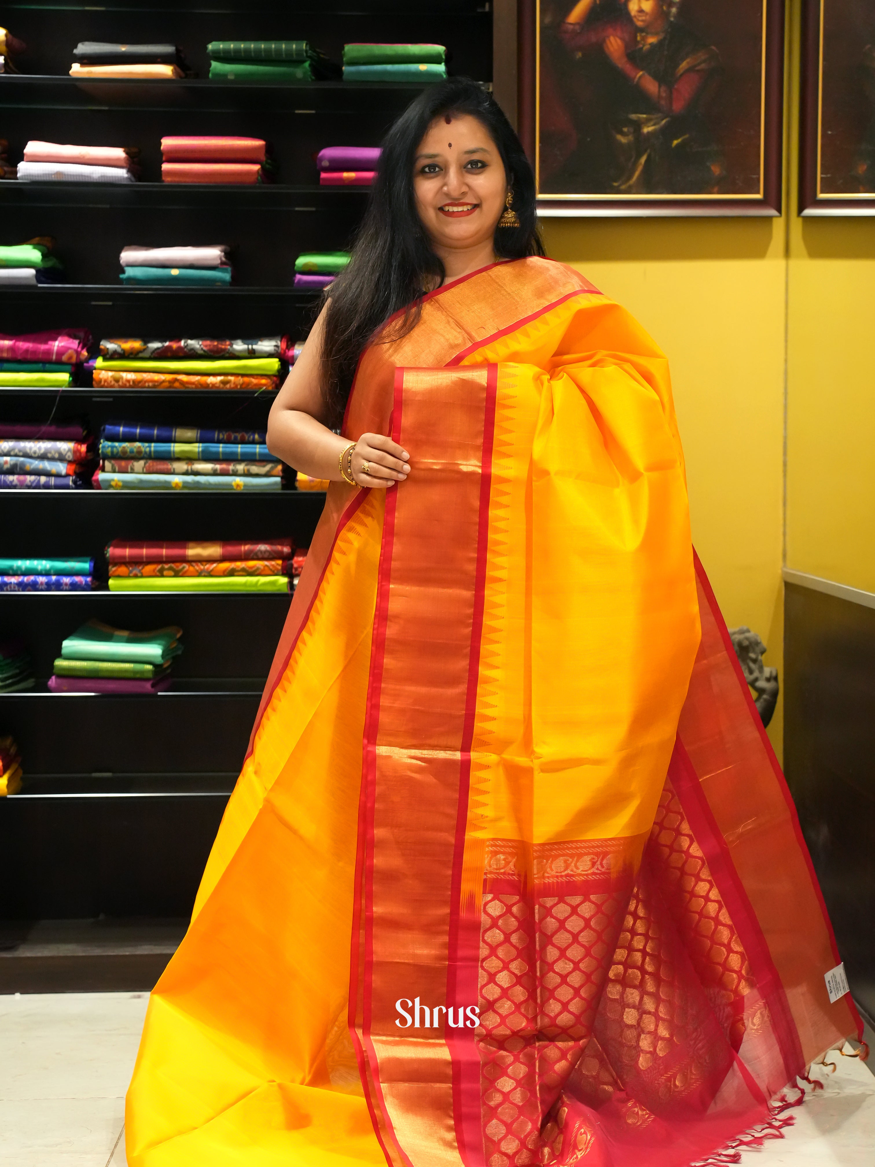 Yellow And Red- Silk Cotton saree