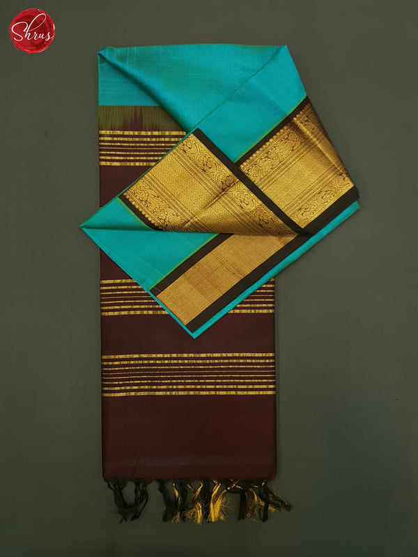 Blue And Brown- Silk Cotton Saree - Shop on ShrusEternity.com