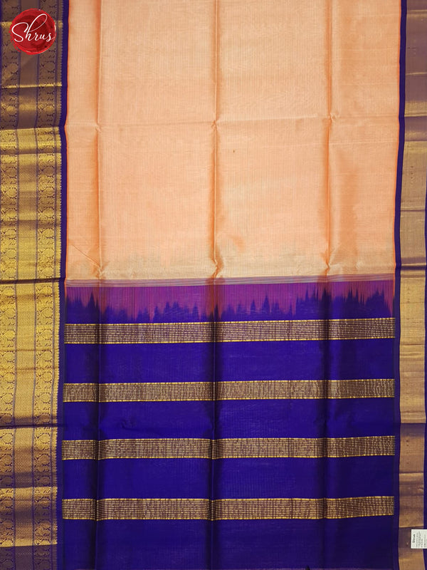 Peachish  Pink And Blue- Silk Cotton Saree - Shop on ShrusEternity.com