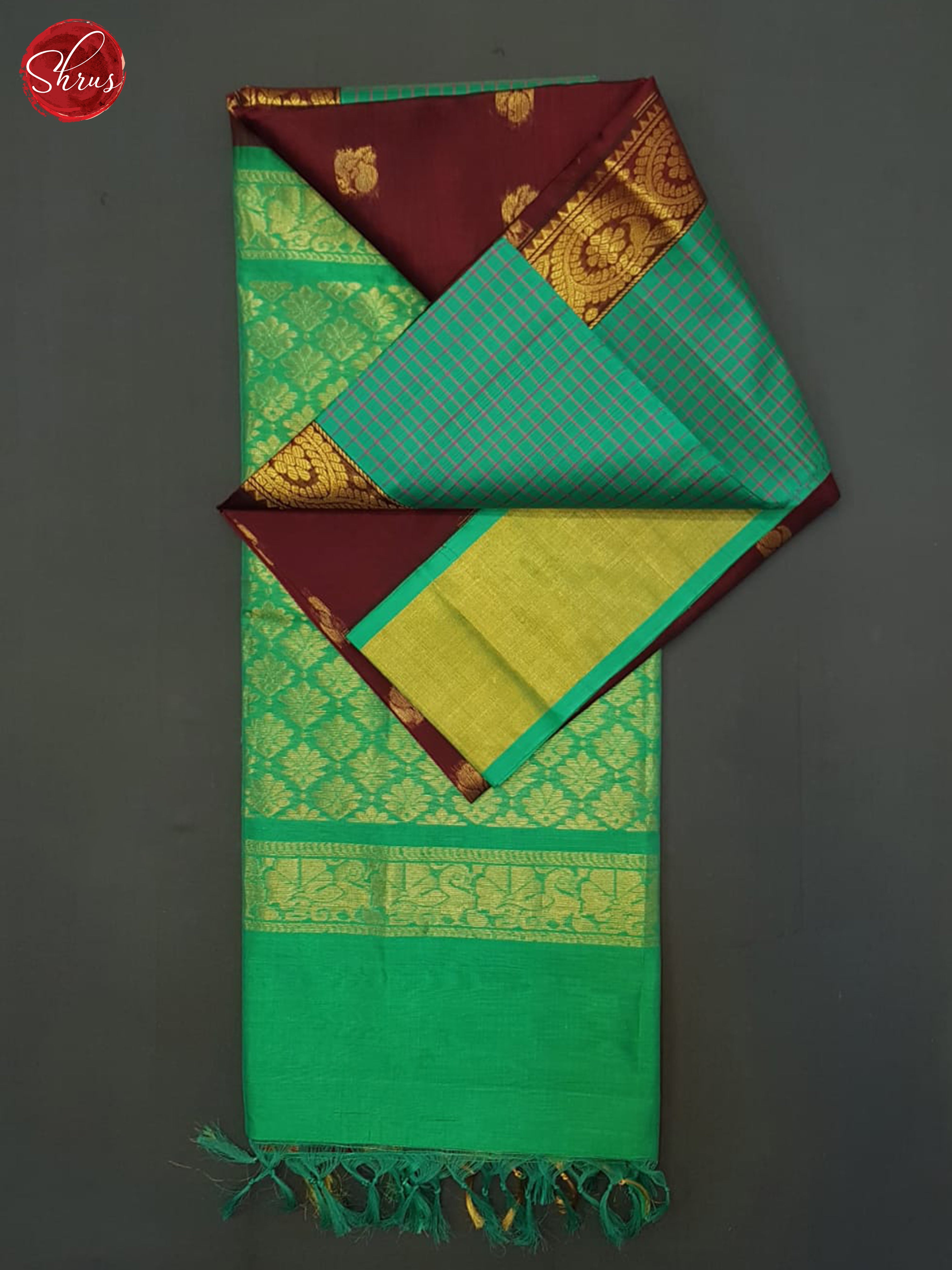 Brown And Green- Silk Cotton Saree - Shop on ShrusEternity.com