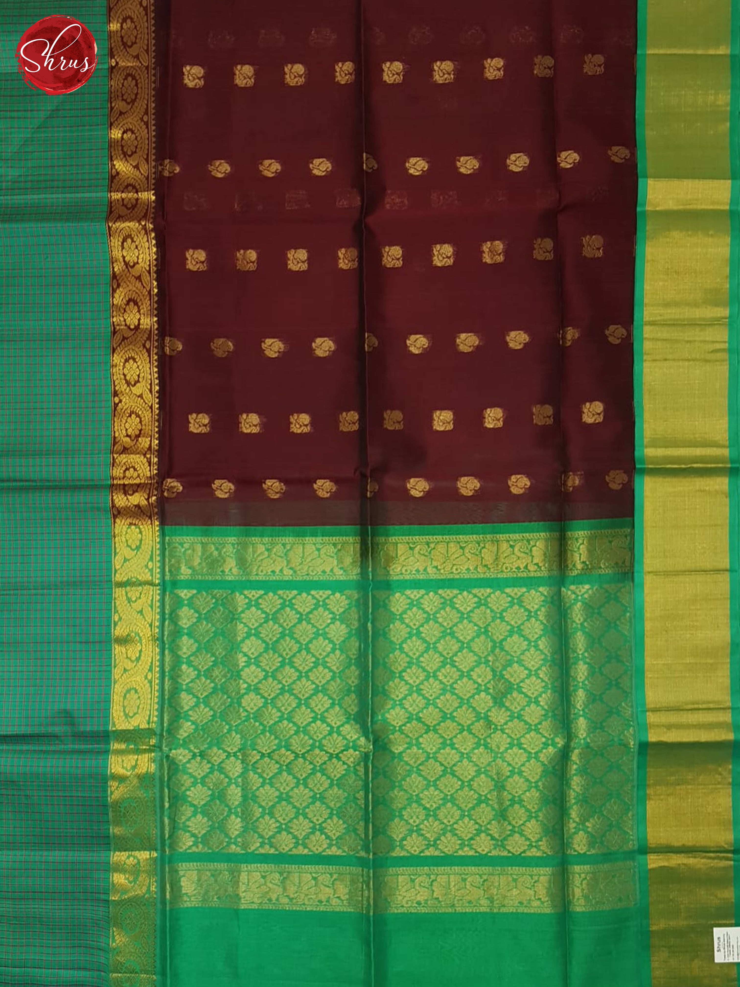 Brown And Green- Silk Cotton Saree - Shop on ShrusEternity.com