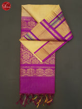 Beige And Purple- Silk Cotton Saree - Shop on ShrusEternity.com