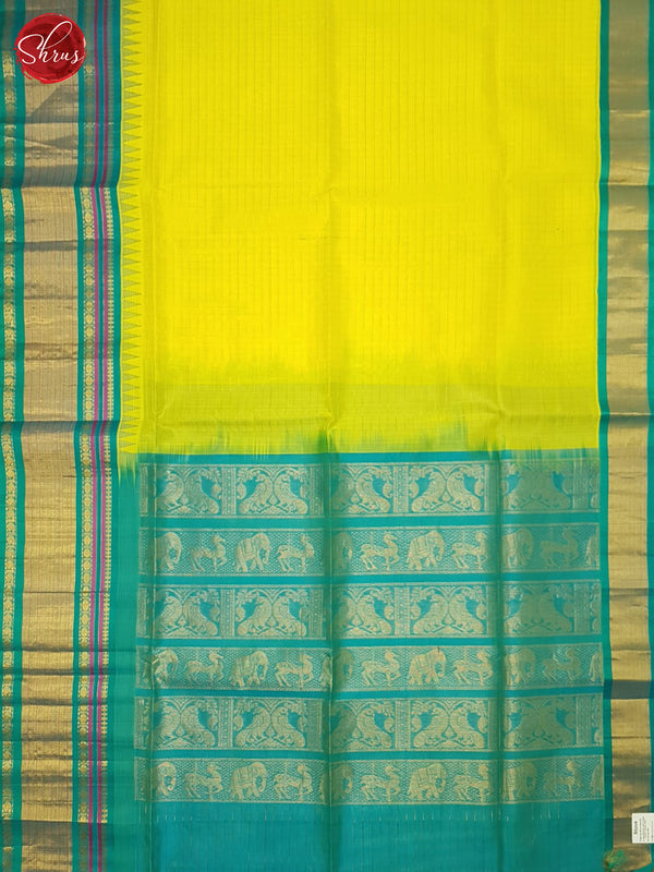 Lime Yellow And Blue-Silk Cotton Saree - Shop on ShrusEternity.com