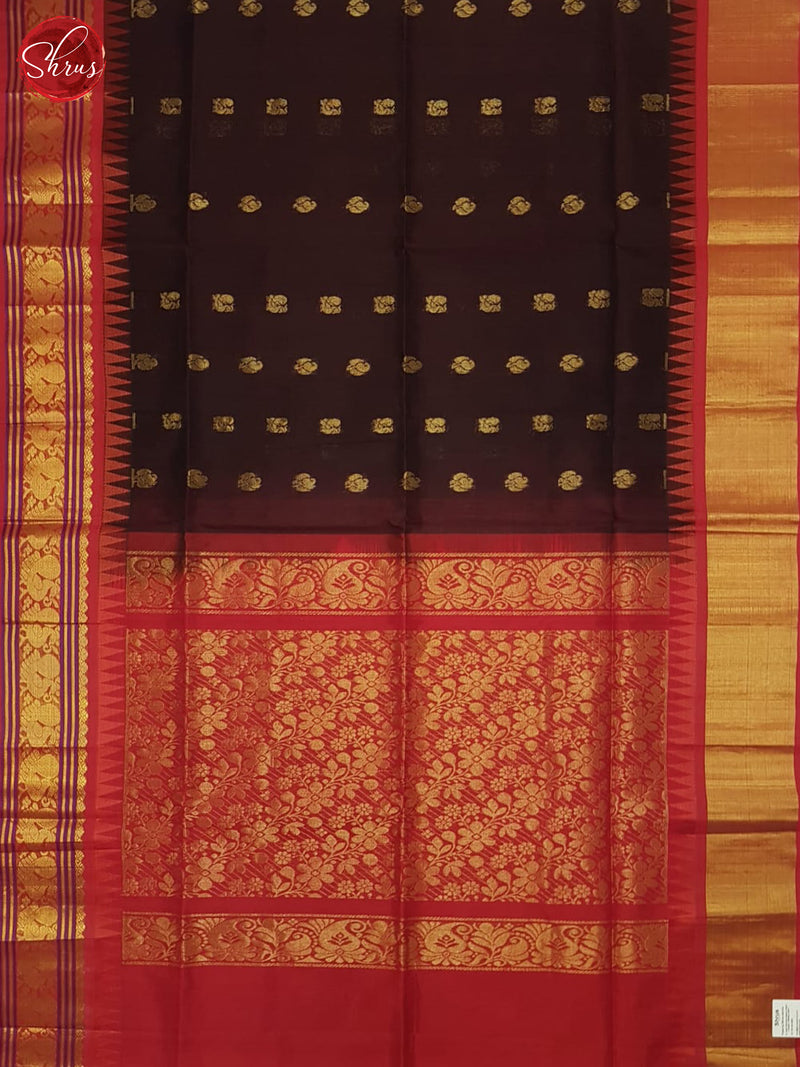 Brown And Red- Silk Cotton Saree - Shop on ShrusEternity.com
