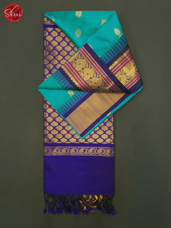 sky blue & Blue- Silk Cotton saree - Shop on ShrusEternity.com