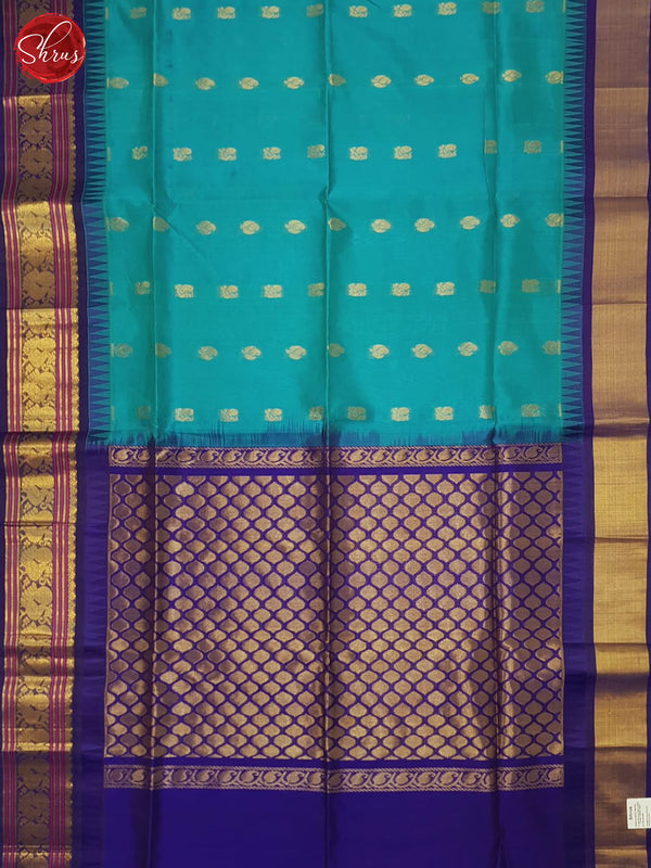 sky blue & Blue- Silk Cotton saree - Shop on ShrusEternity.com