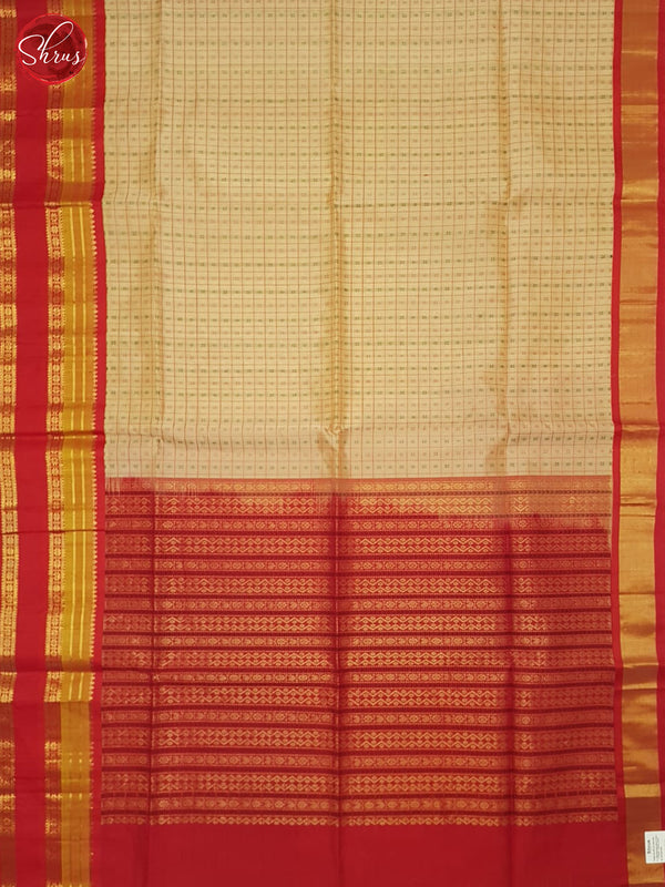 Beige And Red- Silk Cotton Saree - Shop on ShrusEternity.com