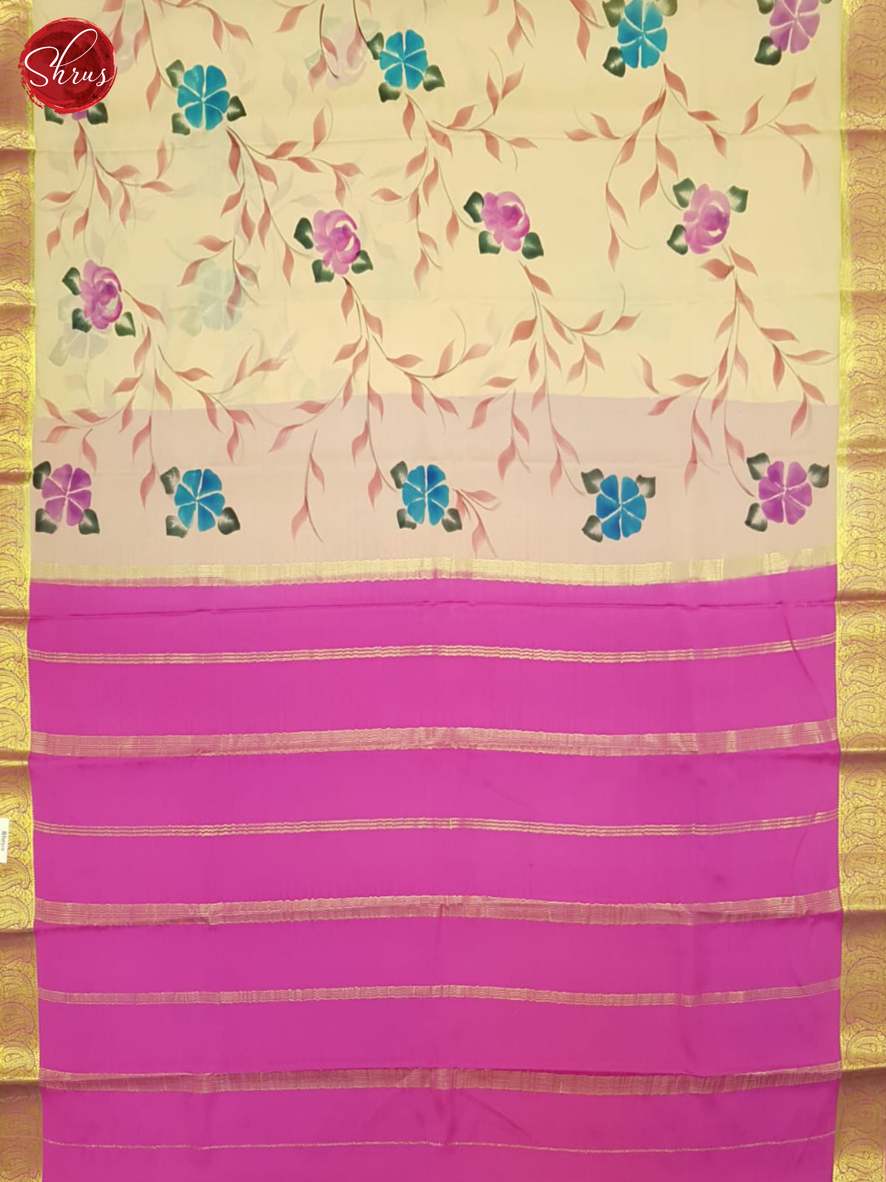 Beige And Pink- Mysore Silk Saree - Shop on ShrusEternity.com