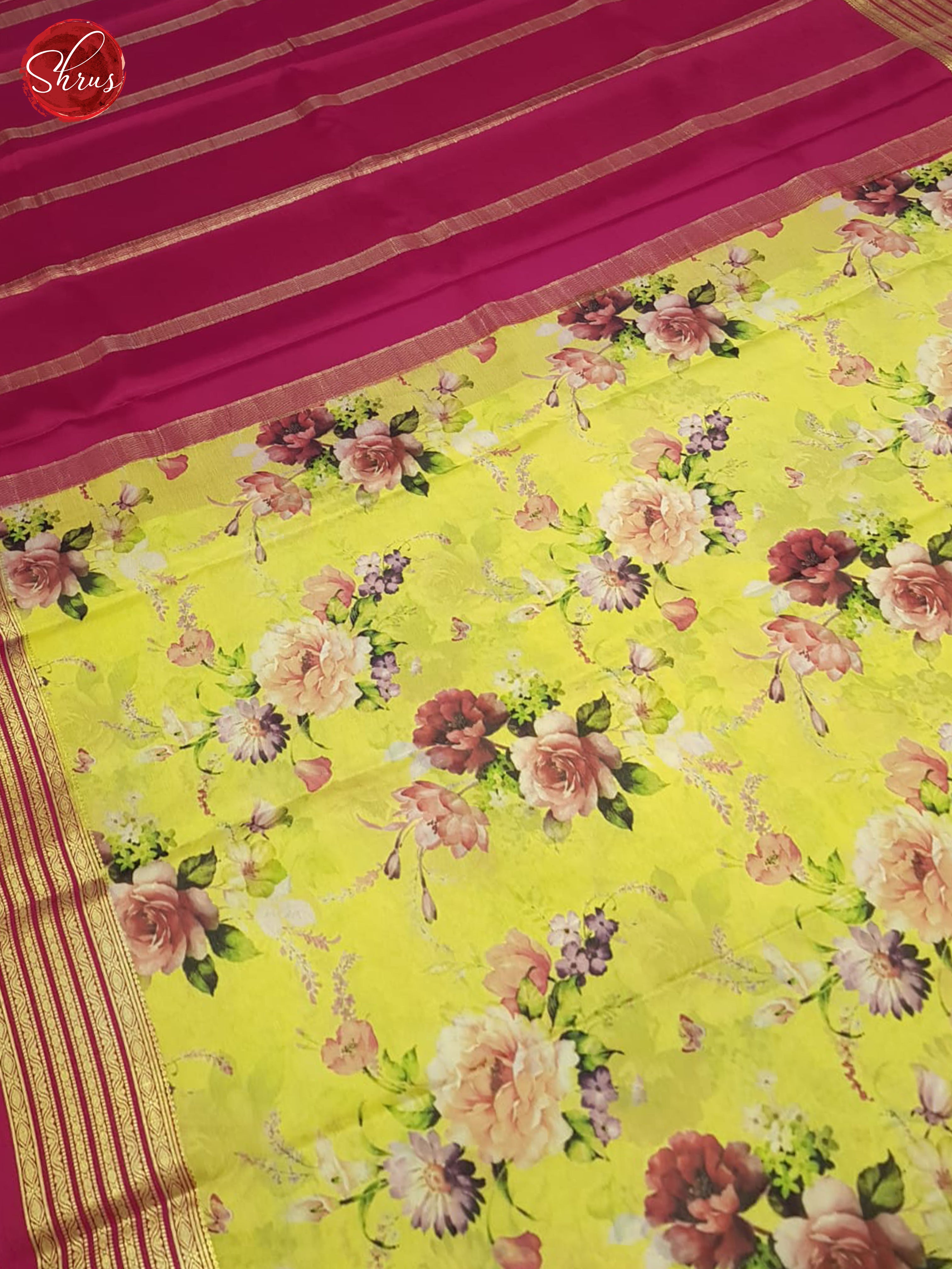 Yellow And Pink- Mysore Silk  Saree - Shop on ShrusEternity.com